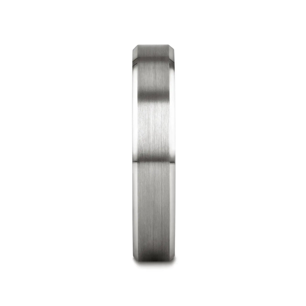 PETERSBURG Brushed Center White Tungsten Ring with Beveled Edges - 4mm - 10mm