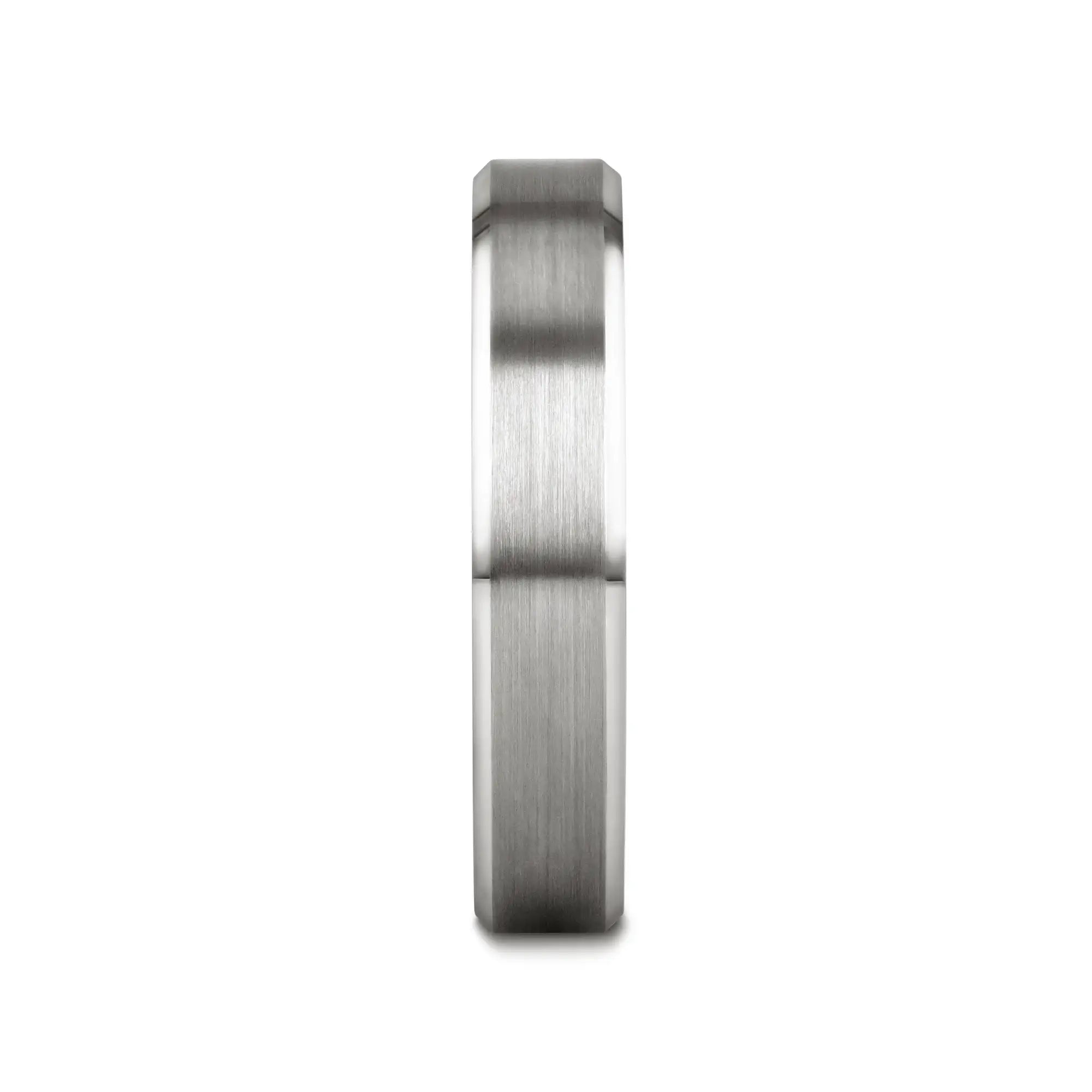 PETERSBURG Brushed Center White Tungsten Ring with Beveled Edges - 4mm - 10mm