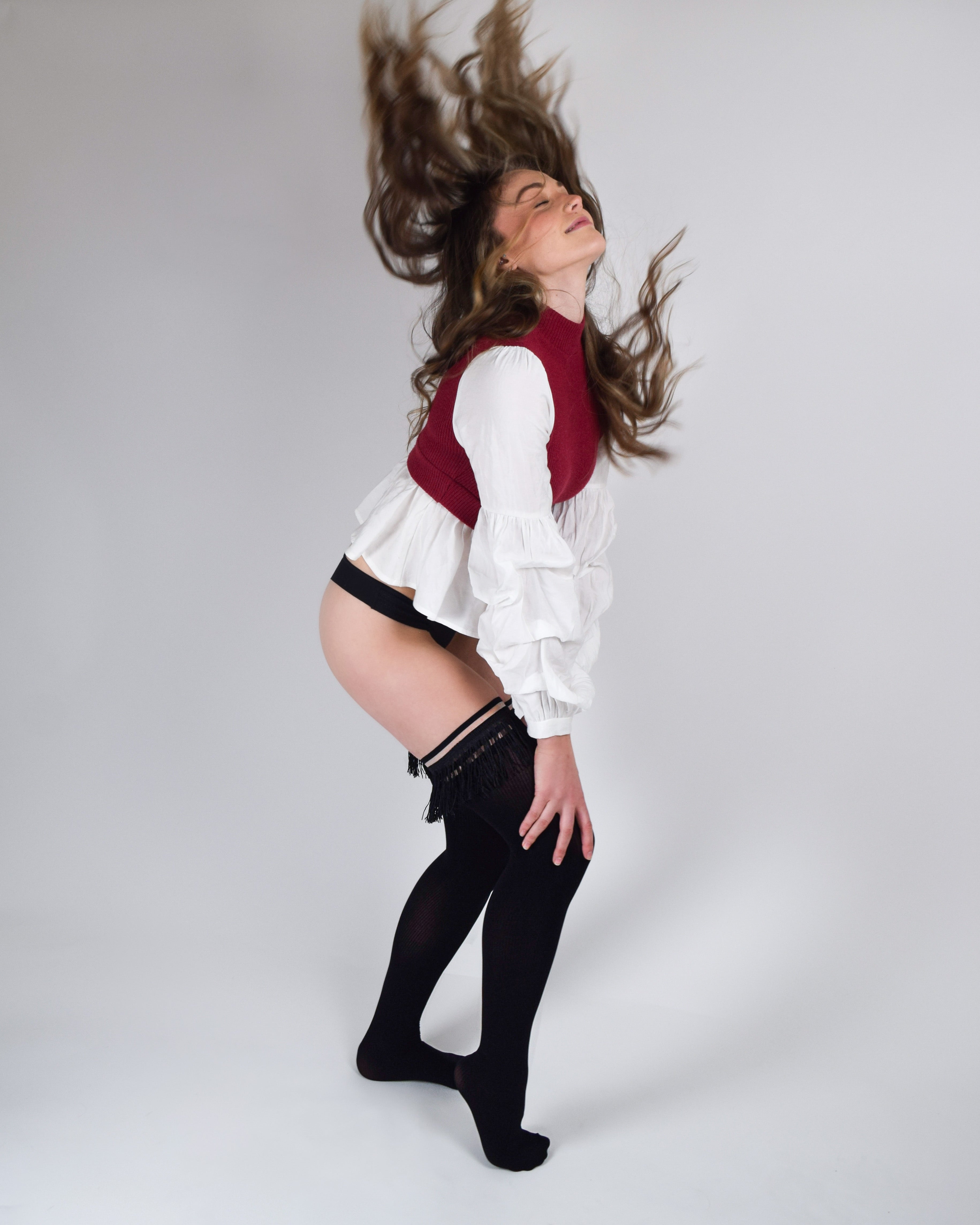Keila: Fringe Opaque Black Thigh-High