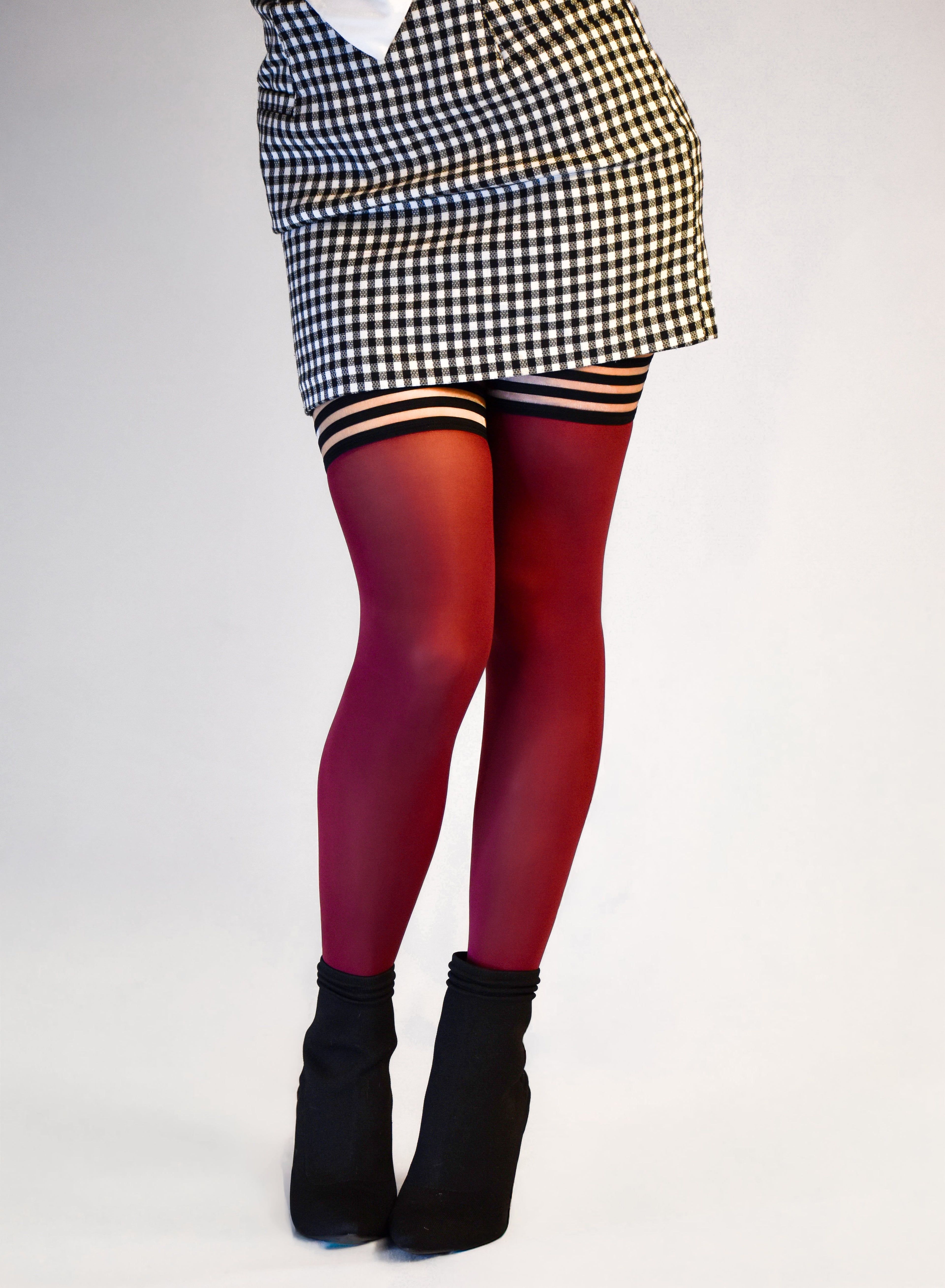 Heather: Cabernet Opaque Thigh Highs. Petite to Plus Size