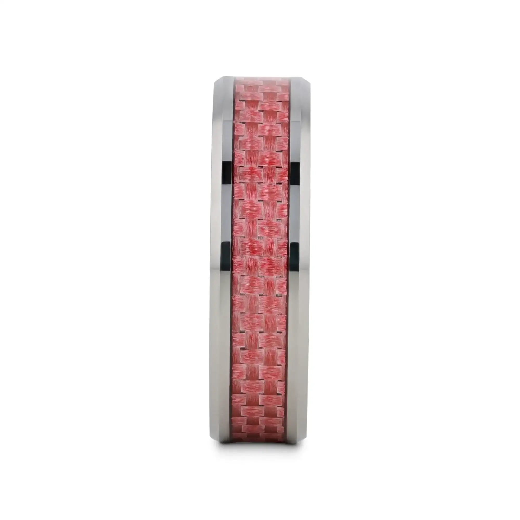 PINK Beveled Tungsten Wedding Band with Pink Carbon Fiber -4mm & 6mm
