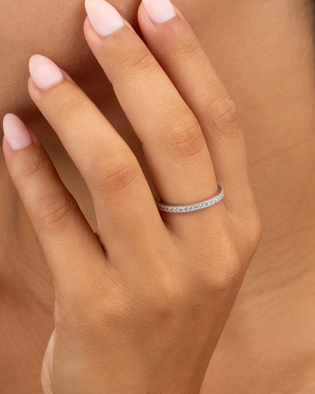 Sterling Silver 2mm Thin CZ Band Ring
