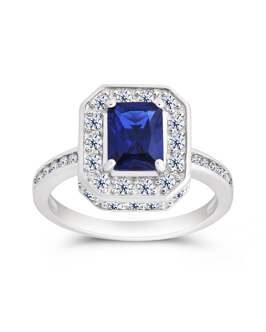 Sterling Silver Emerald Cut Sapphire CZ Cocktail Ring