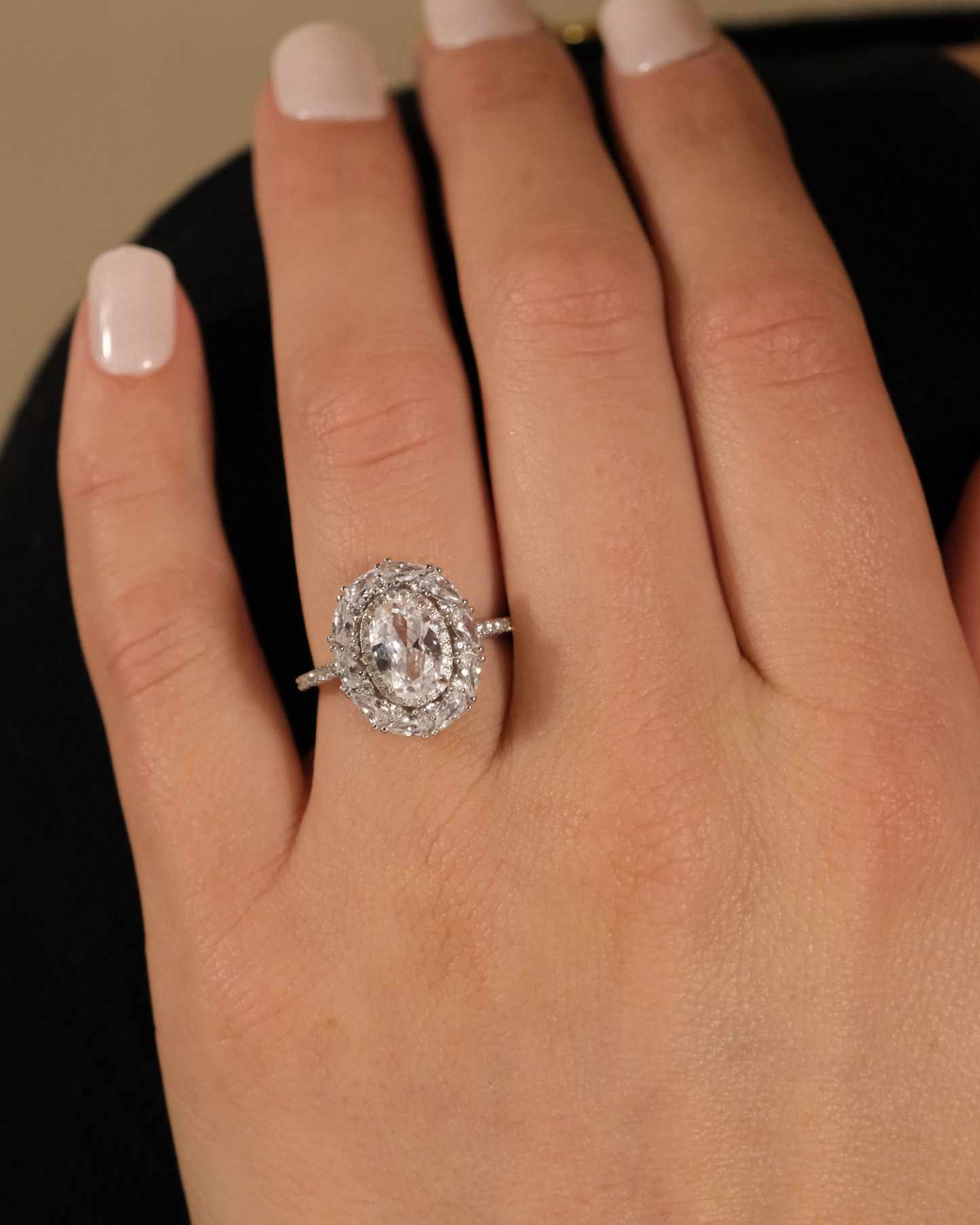 Sterling Silver Callie Oval CZ Border Ring