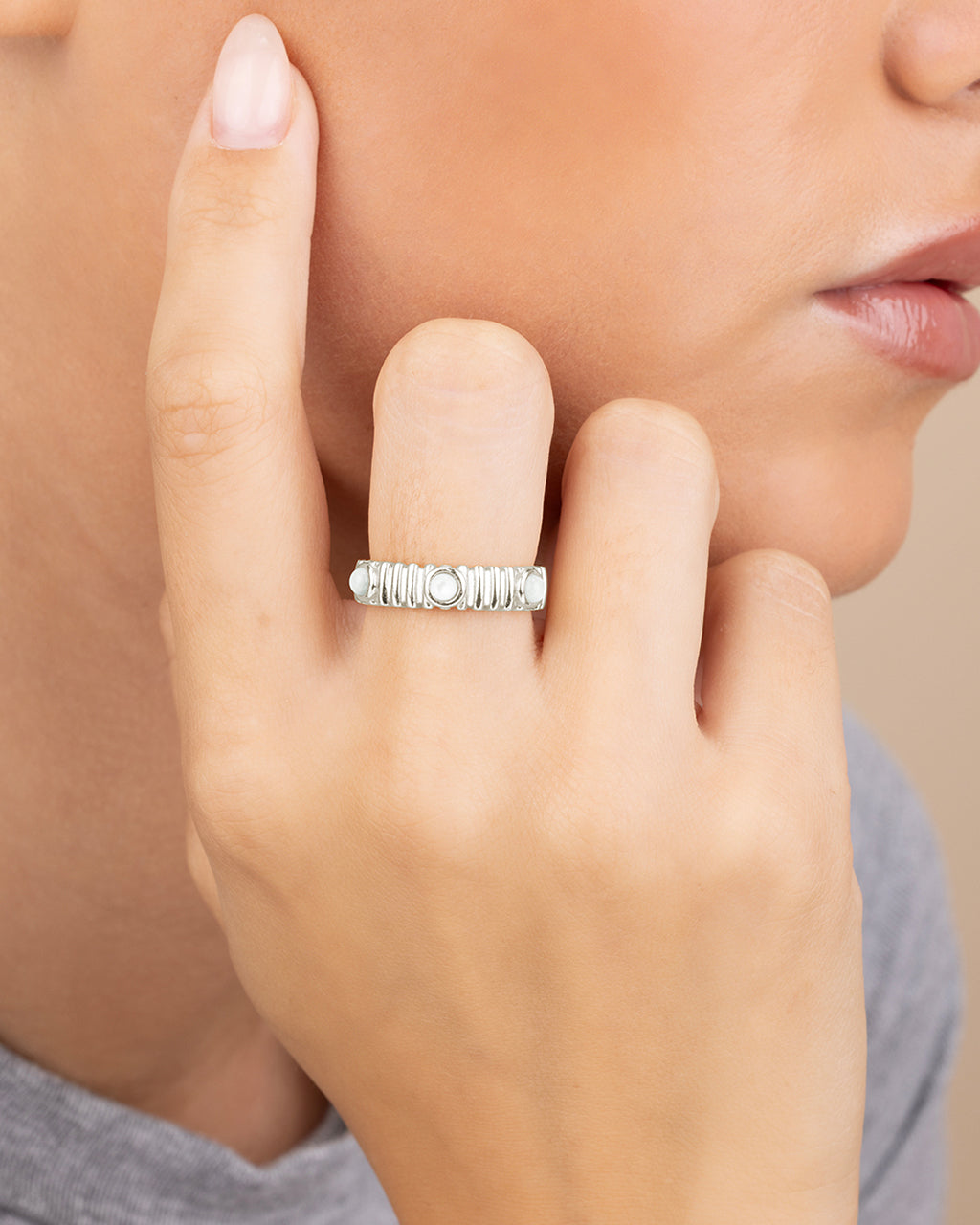 Sterling Silver Terry Pearl Studded Textured Ring