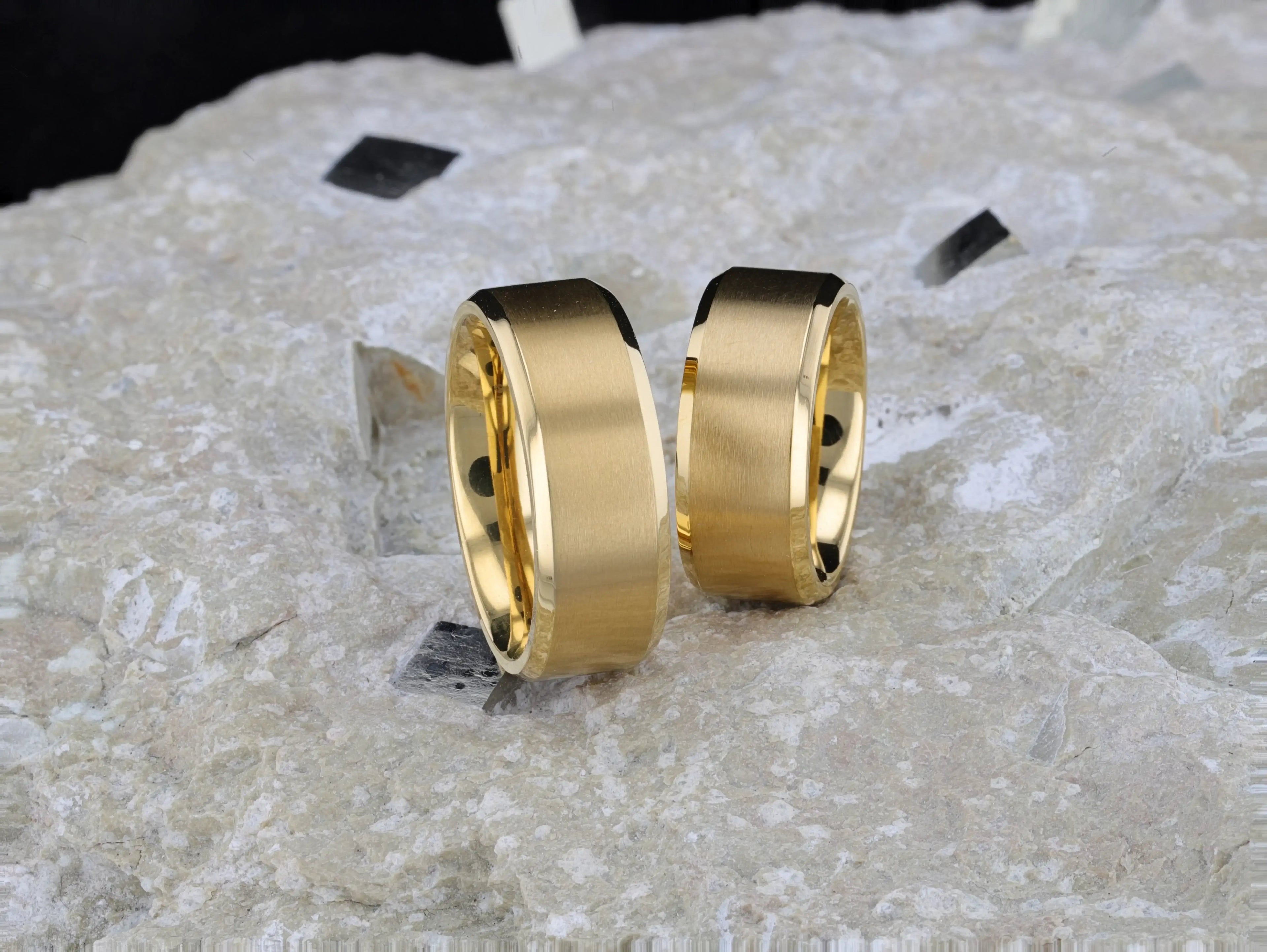 RADIATE Gold-Plated Titanium Flat Brushed Center Men's Wedding Ring With Beveled Polished Edges - 8mm