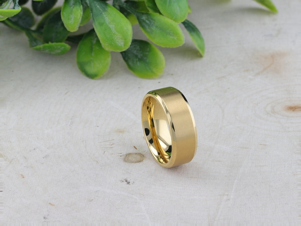 RADIATE Gold-Plated Titanium Flat Brushed Center Men's Wedding Ring With Beveled Polished Edges - 8mm