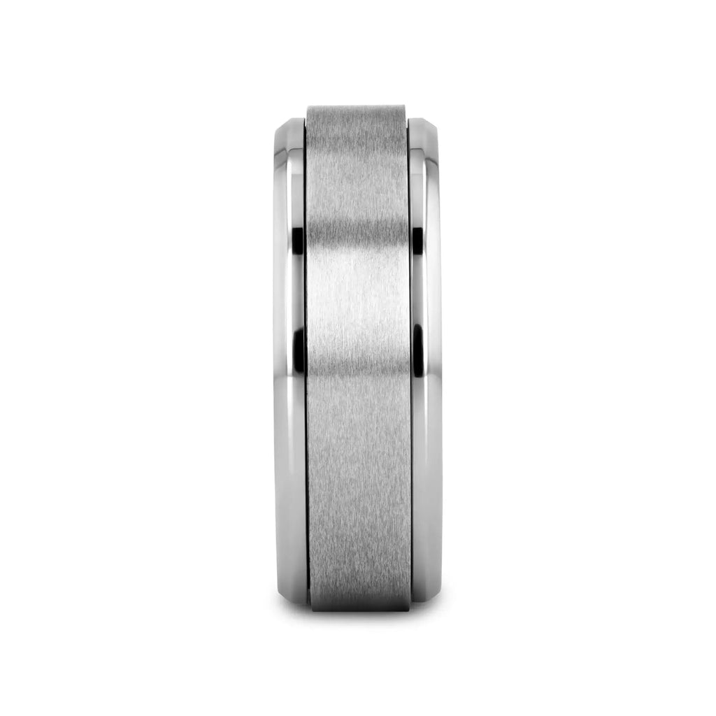 REBELLION Spinning Brushed Center Titanium Men's Wedding Band With Polished Beveled Edges - 8mm