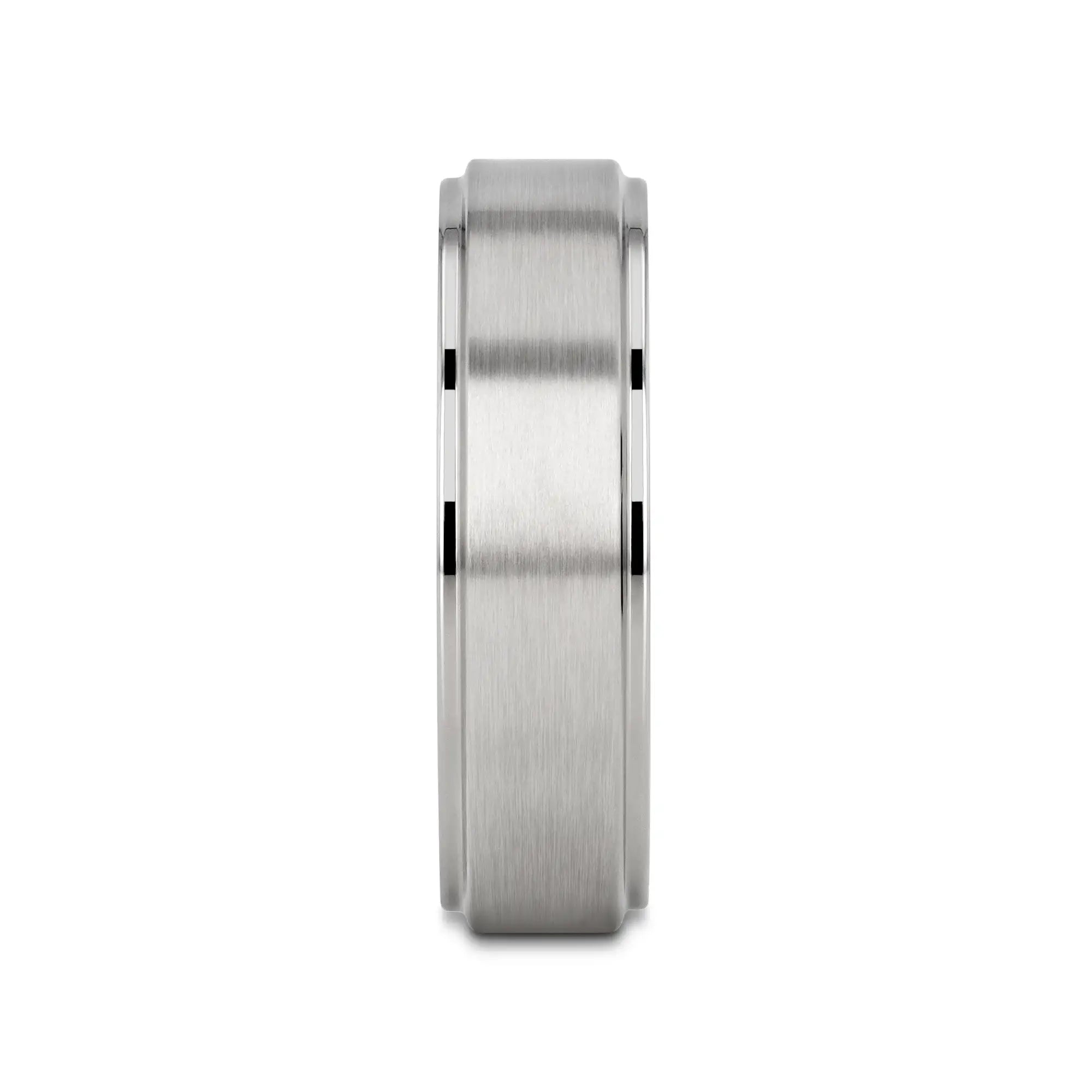 RHINOX Brushed Raised Center Men’s Titanium Wedding Ring with Polished Step Edges - 6mm & 8mm