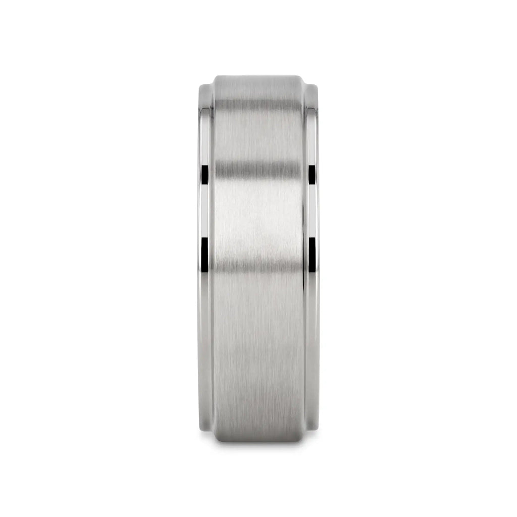 RHINOX Brushed Raised Center Men’s Titanium Wedding Ring with Polished Step Edges - 6mm & 8mm