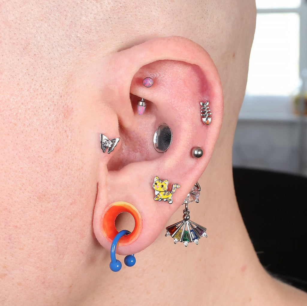 Oufer X Roly Cat Fish Butterfly Internally Threaded Cartilage Studs Set