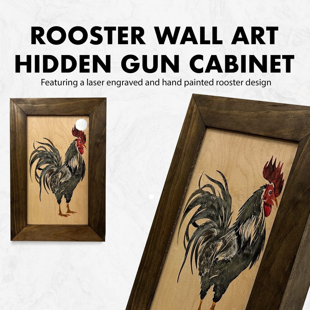Farmhouse Rooster Gun Concealment Furniture - Handcrafted Hidden Gun Storage Wall Decor - Hidden Gun Shelf with Magnetic Lock for Quick Access