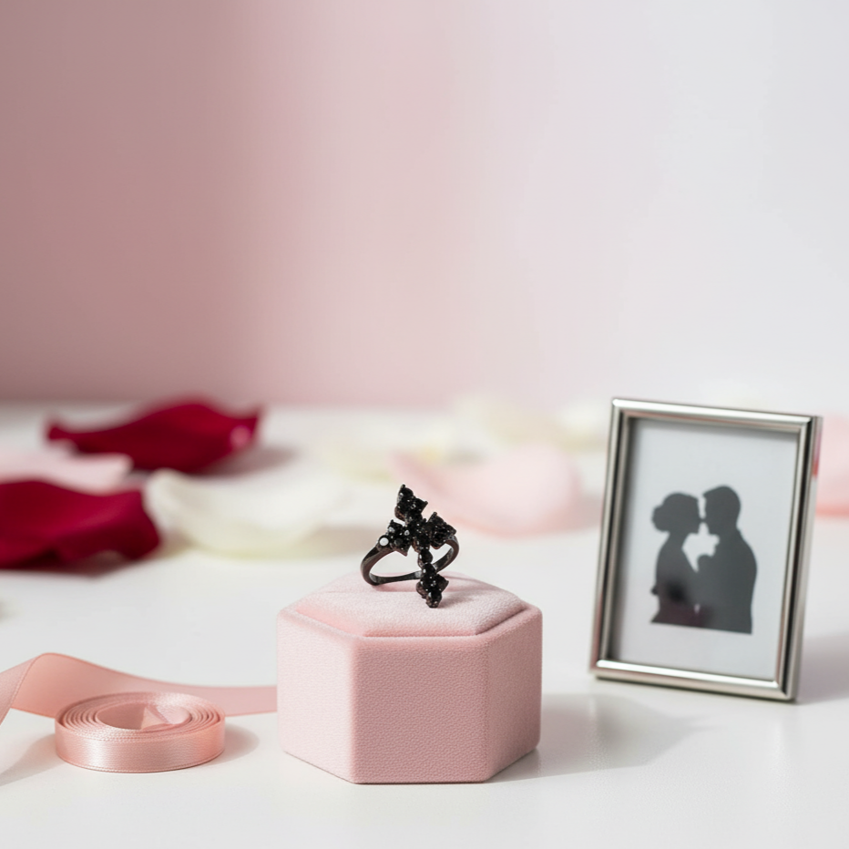 Round-cut Black Spinel Gothic Cross Ring