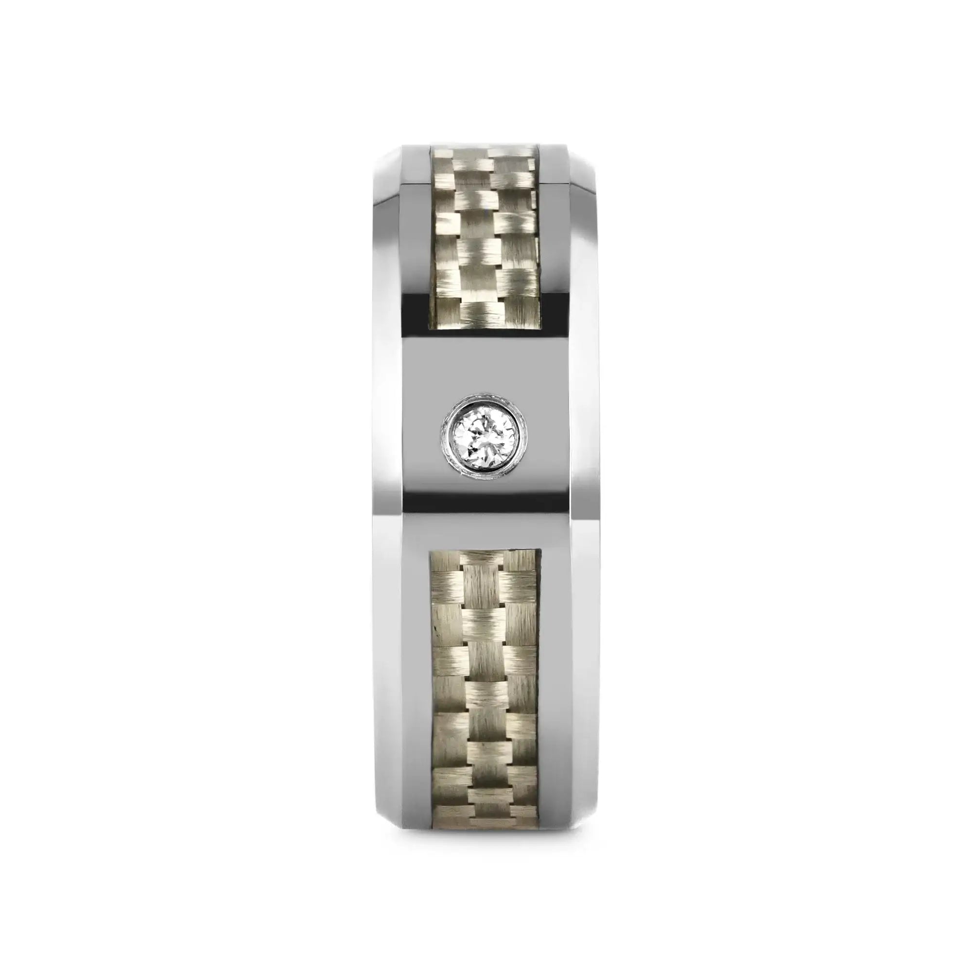 ROYCE Tungsten Wedding Band with White Carbon Fiber and White Diamond Setting - 8mm