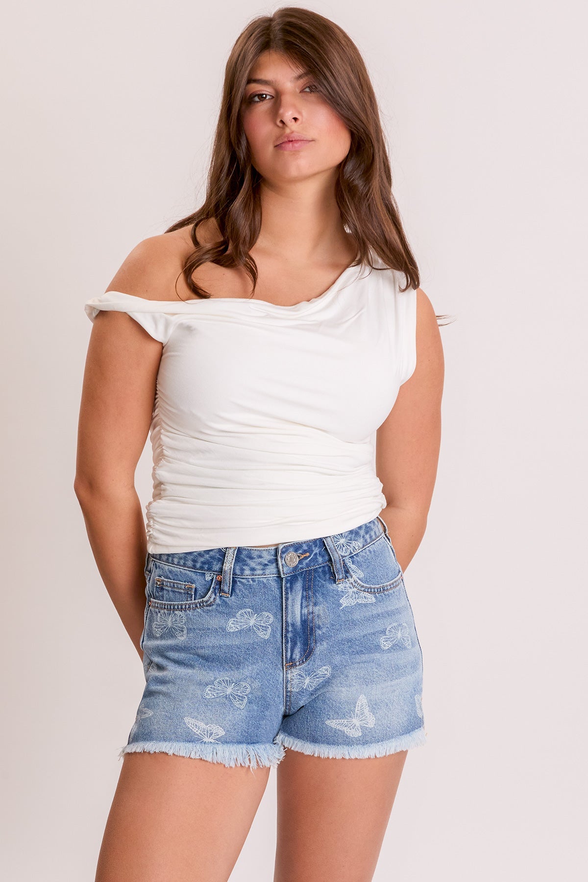 Women's Butterfly Printed Fray Hem Shorts