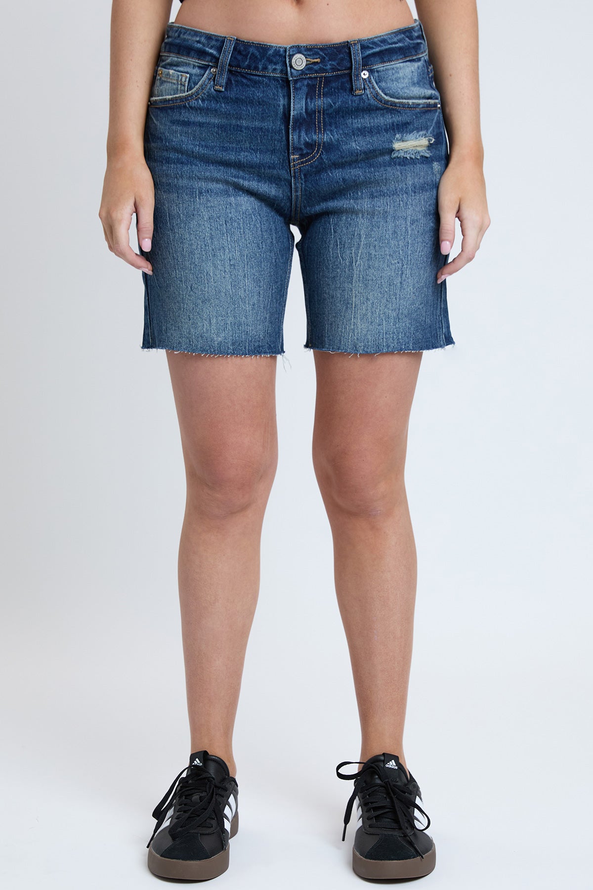Women's Luxe Mid Rise Long Short with Raw Hem