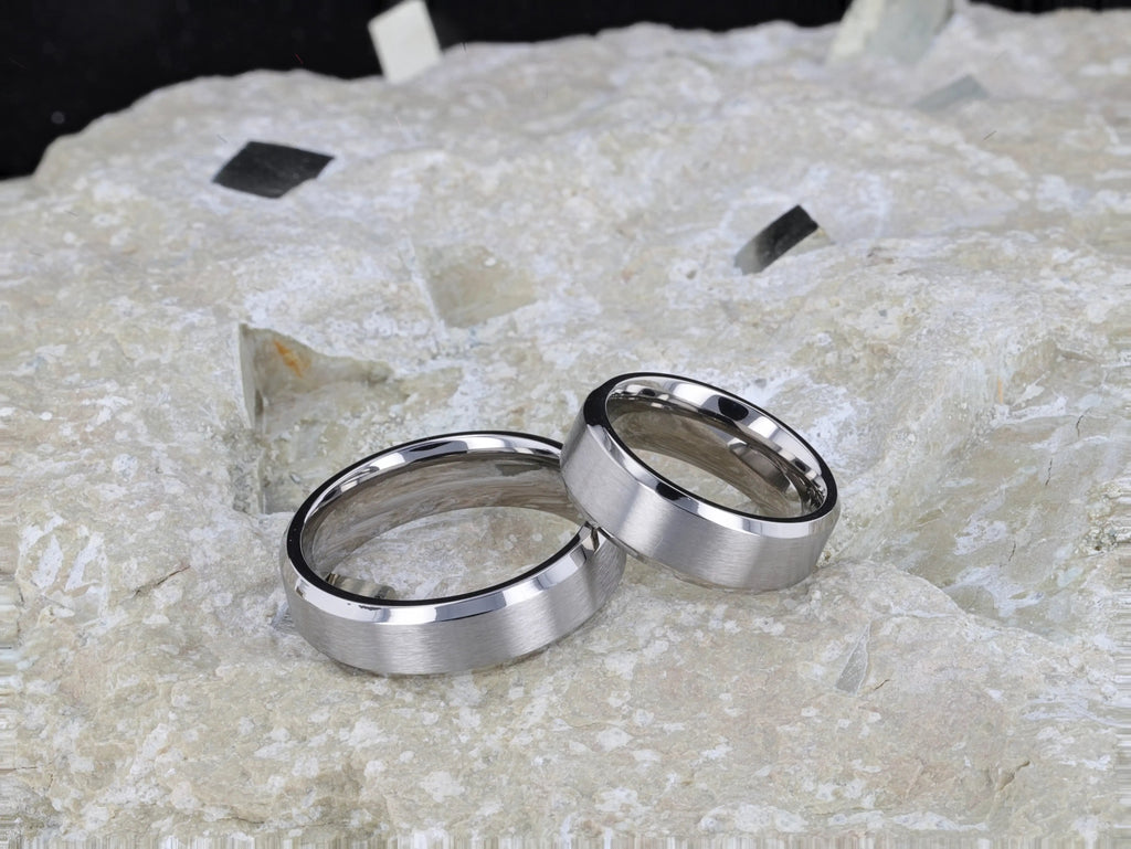 SHIRE Titanium Men’s Flat Wedding Ring, Brushed Center with Polished Beveled Edges — 6mm & 8mm