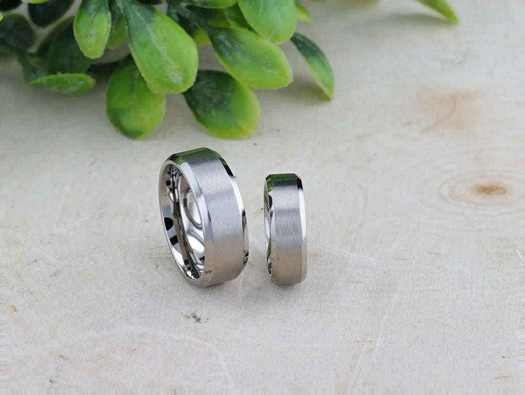 SHIRE Titanium Men’s Flat Wedding Ring, Brushed Center with Polished Beveled Edges — 6mm & 8mm