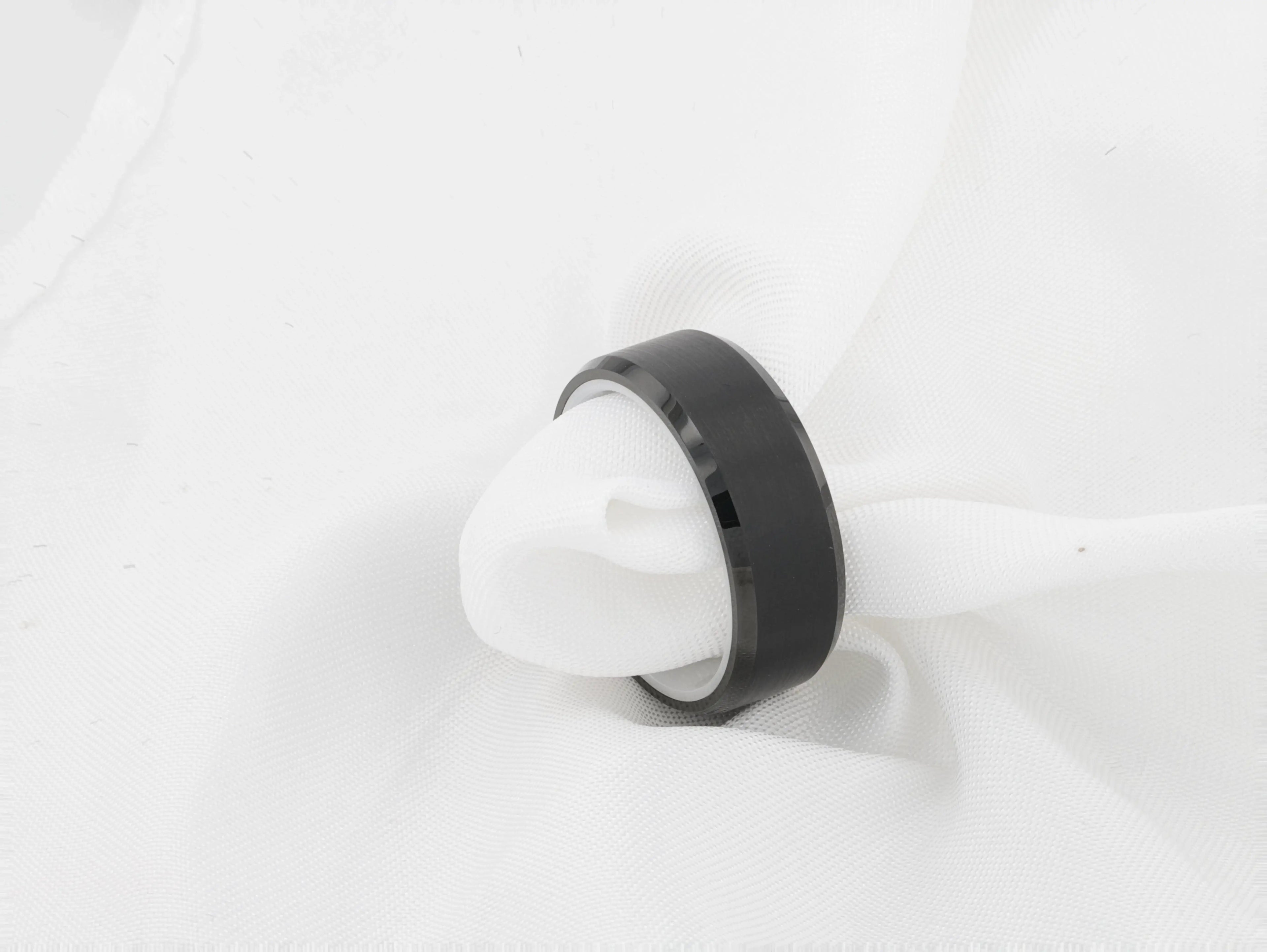 SIGMA Black Tungsten Brushed Center Men’s Wedding Band with Polished Beveled Edges & White Interior - 8mm