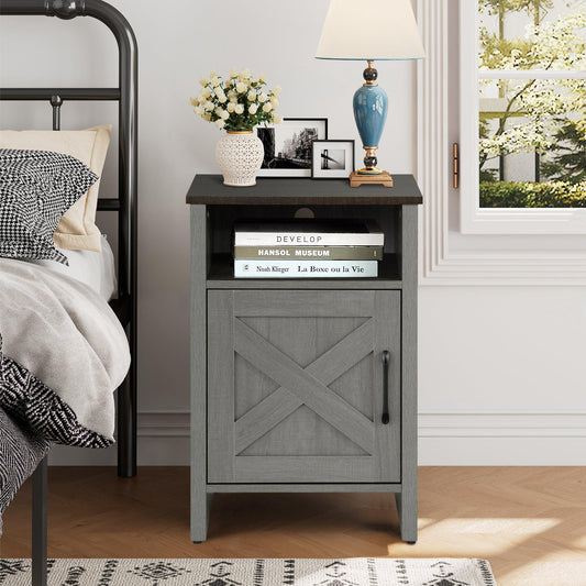 Furniture of America Farmhouse Grey 16-inch Side Table with Barn Door and Open Shelf
