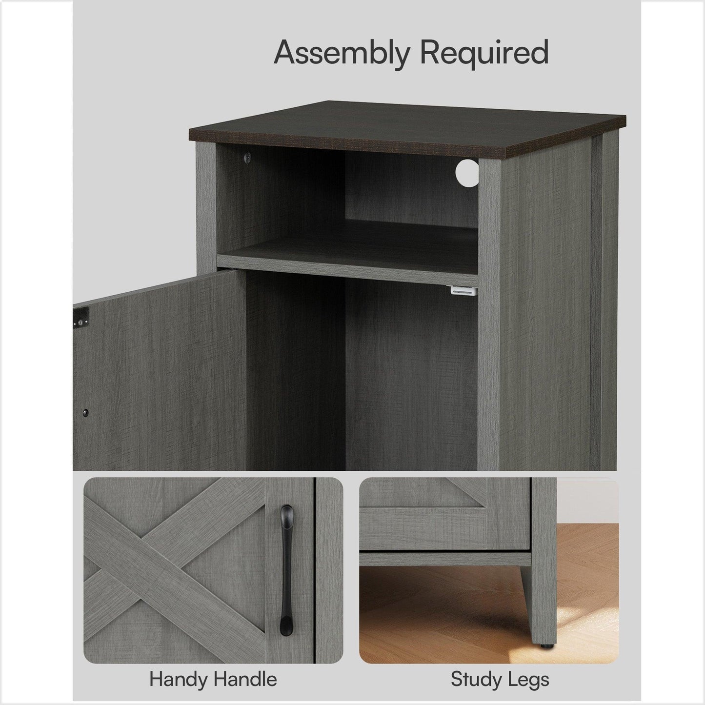 Furniture of America Farmhouse Grey 16-inch Side Table with Barn Door and Open Shelf