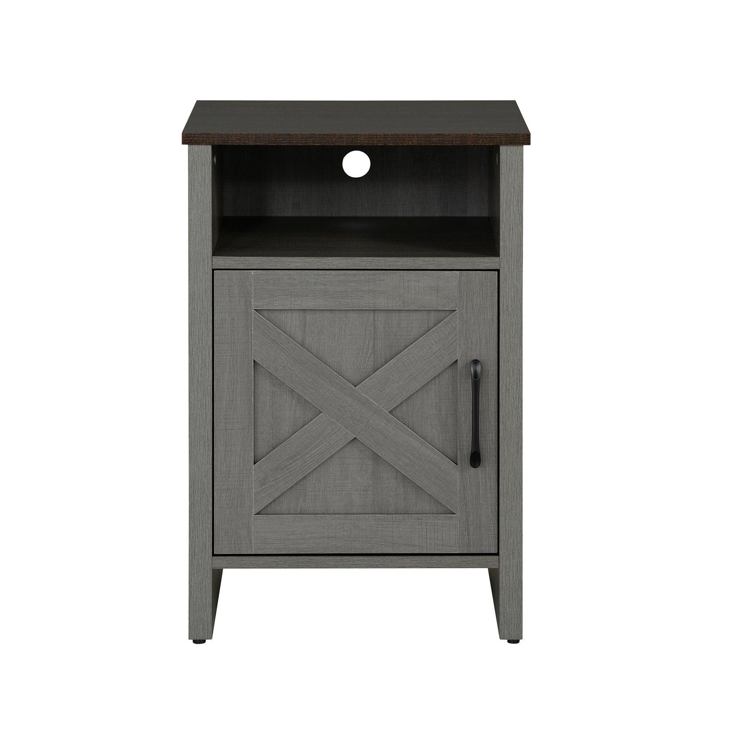 Furniture of America Farmhouse Grey 16-inch Side Table with Barn Door and Open Shelf