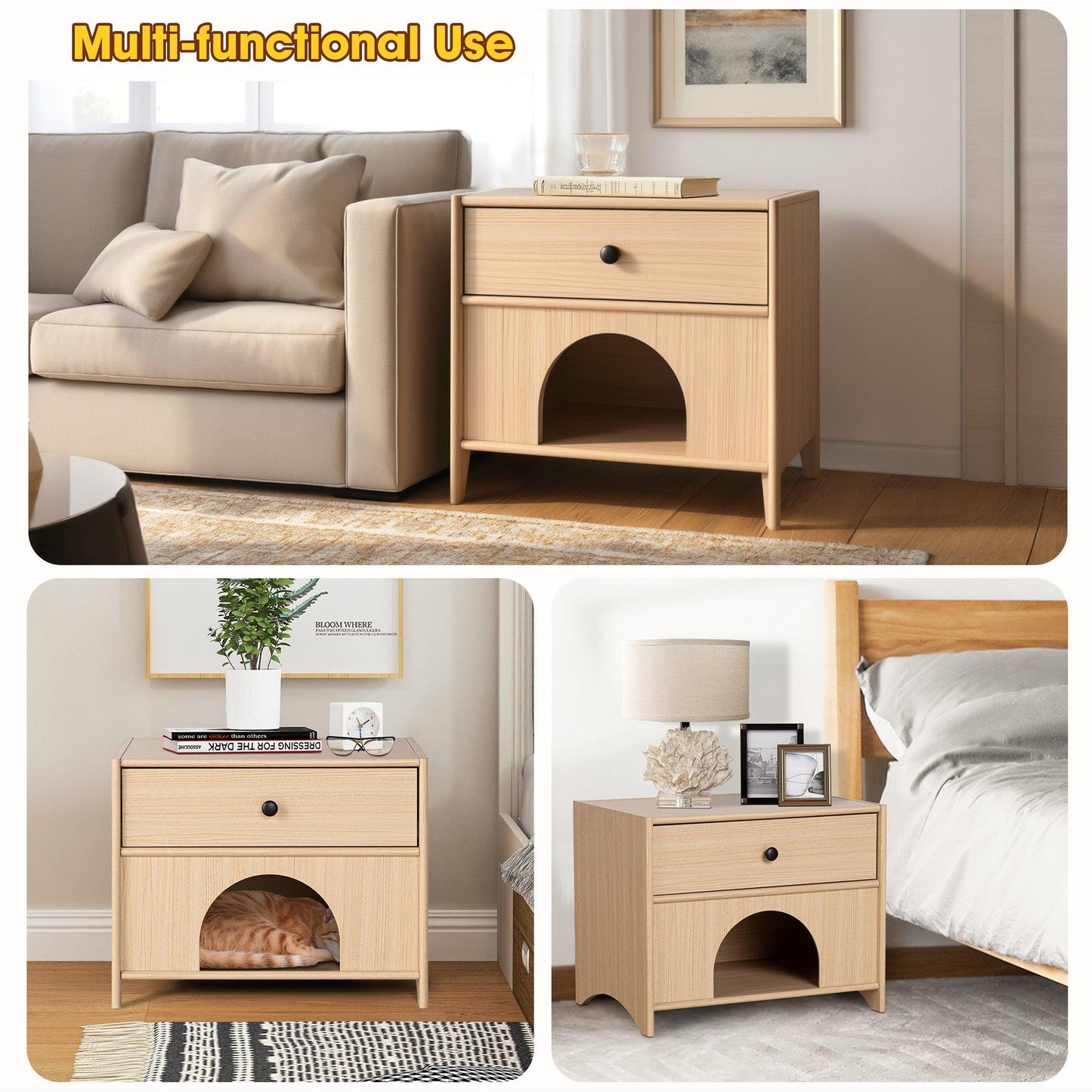 Travis Modern Natural 22-inch Side Table with Pet-Friendly Nook