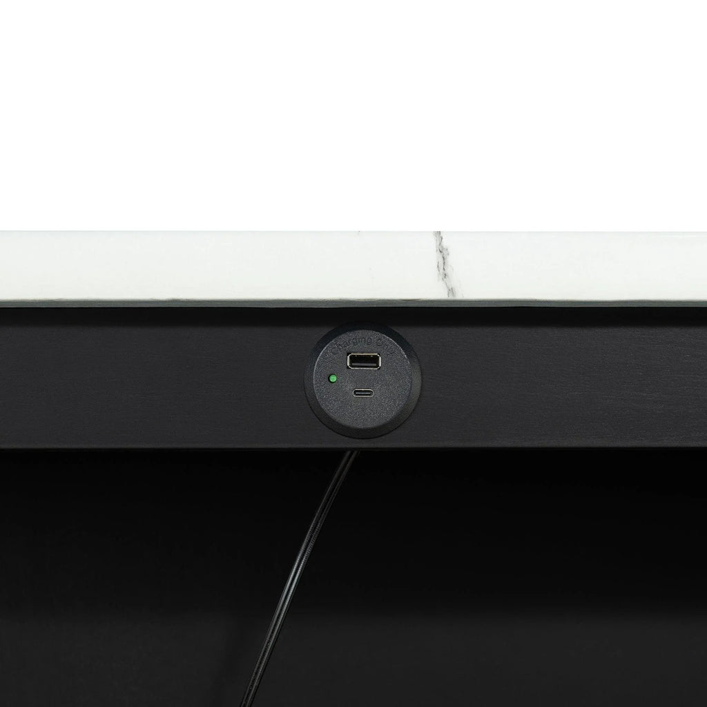36" Modern Dining Table Set with 2 Stool, High Gloss Table Top, USB-A & USB-C Charging Ports