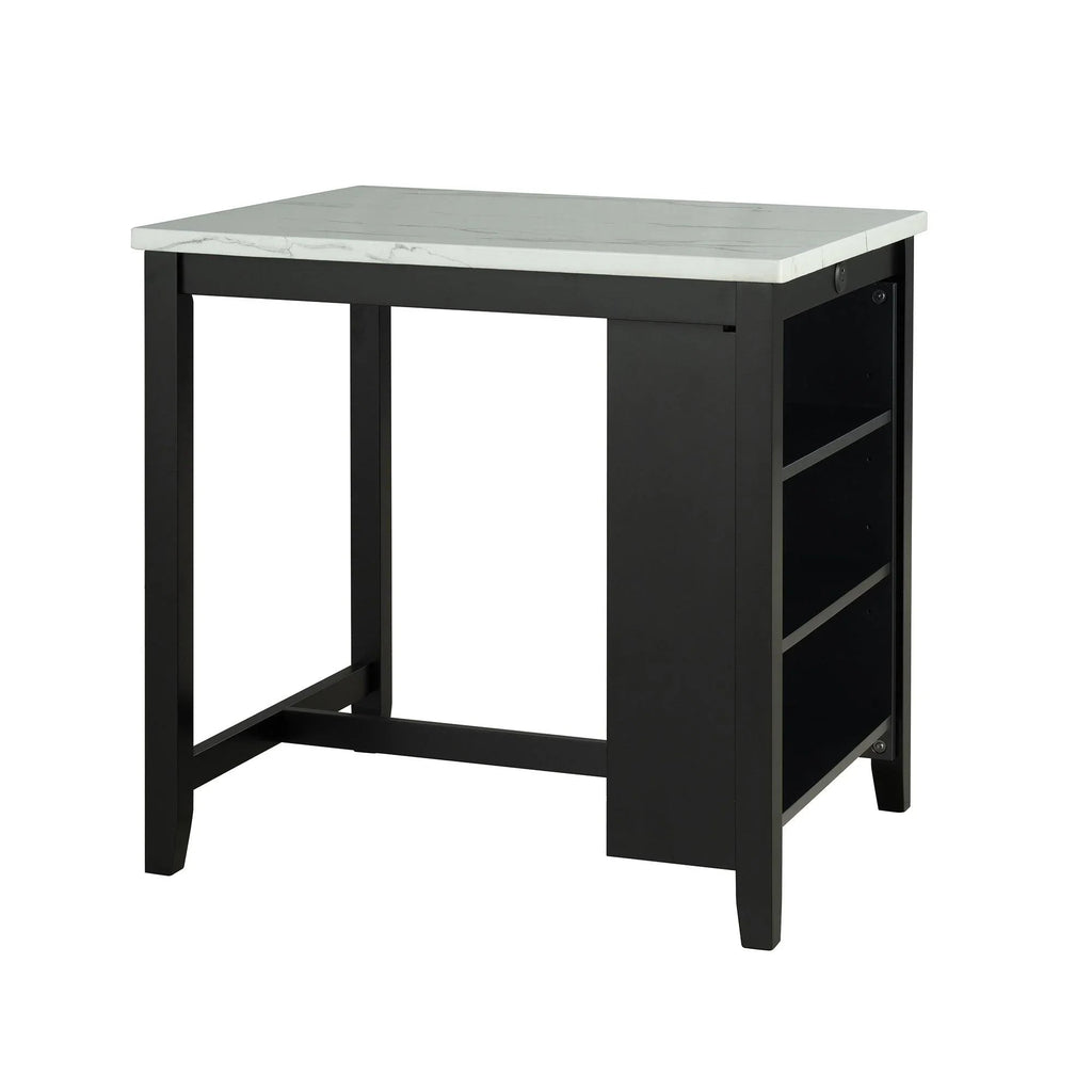 36" Modern Dining Table Set with 2 Stool, High Gloss Table Top, USB-A & USB-C Charging Ports