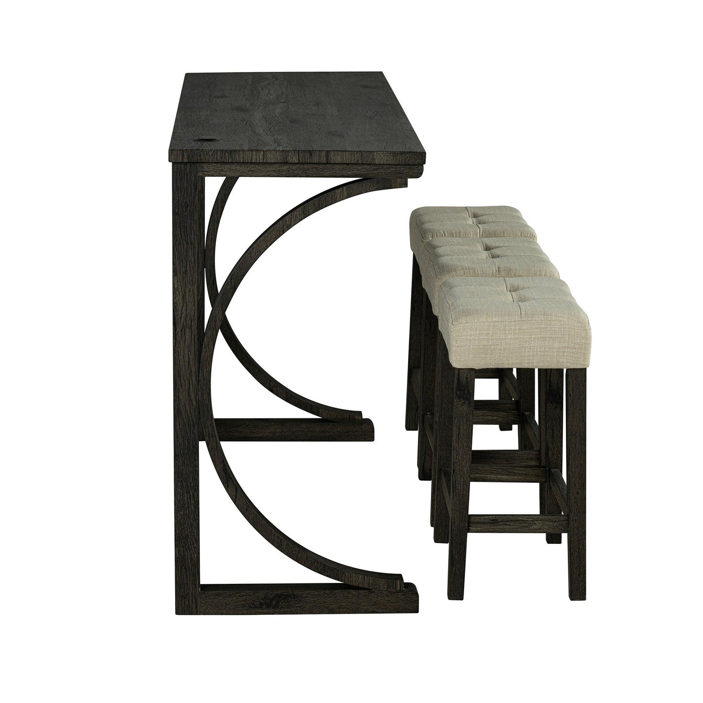 59" Rustic Dining&Bar Table Set with 3 Stools for Apartment, USB-A & USB-C Charging Ports