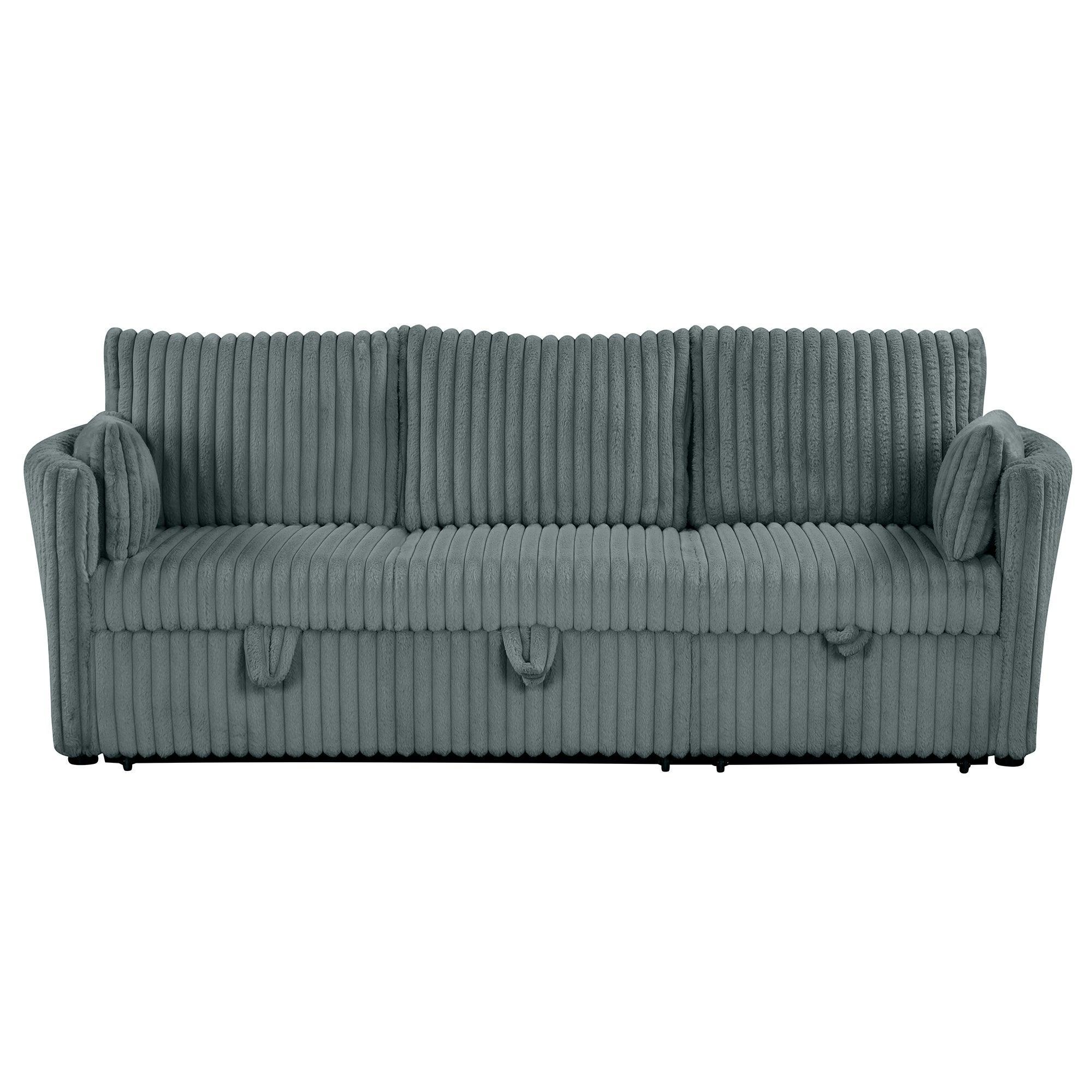 Dark Gray Faux Fur Oversized Convertible Sleeper Sectional Sofa with Pull‑Out Daybed and USB Ports