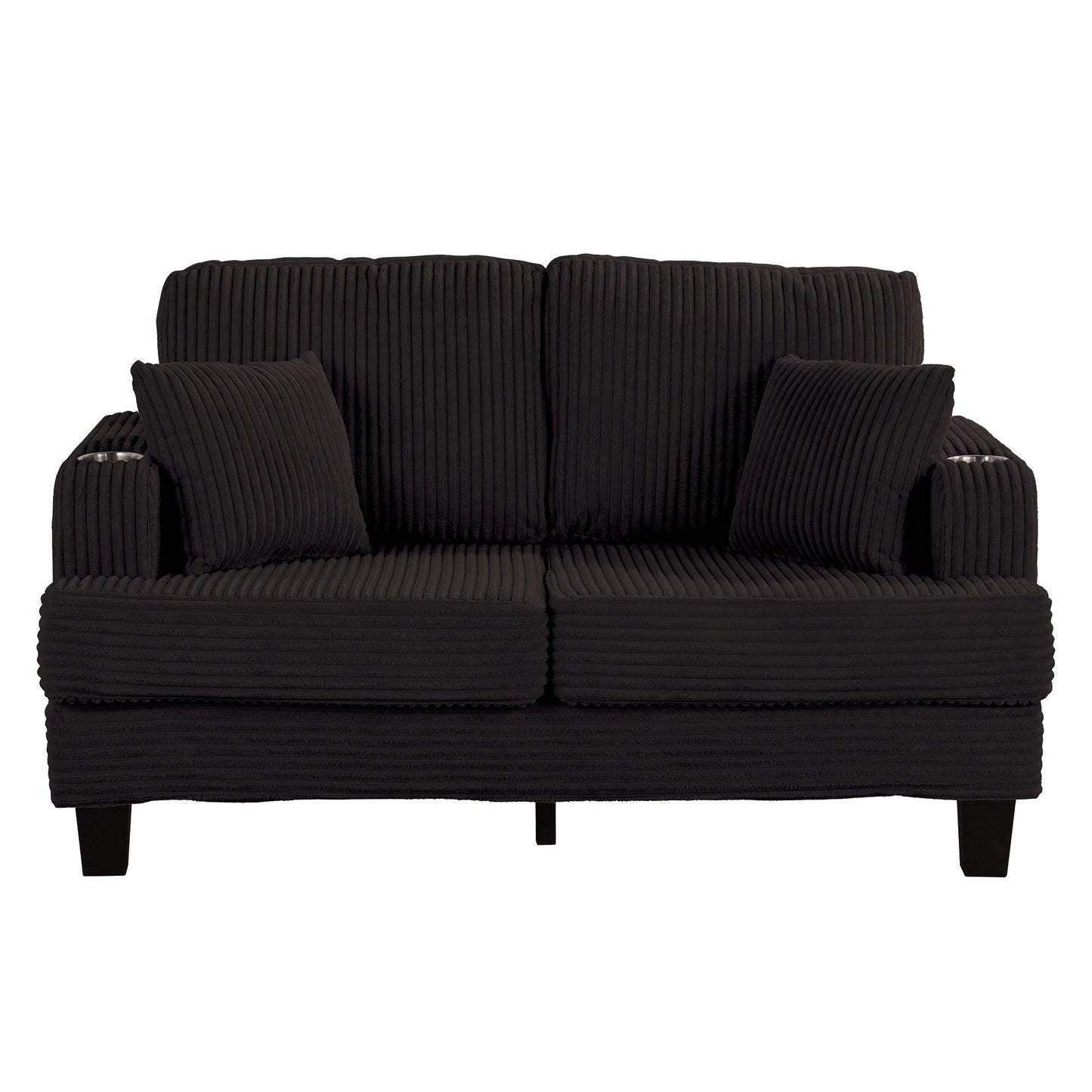 Black 3 Piece Set Comfy Sofa Couch 3-Seater & Loveseat Sofa with Storage Ottoman for Living Room with USB, Side Pockets, Pillows included