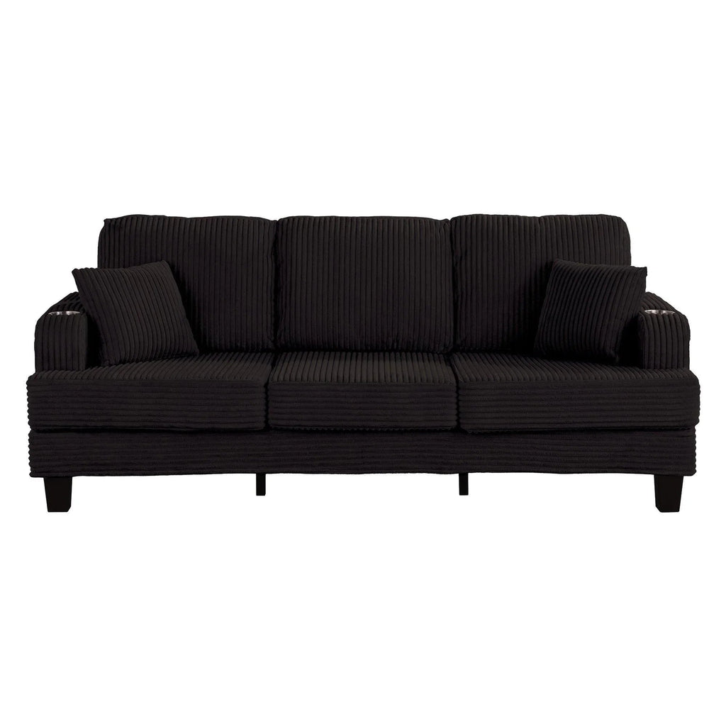 Black 3 Piece Set Comfy Sofa Couch 3-Seater & Loveseat Sofa with Storage Ottoman for Living Room with USB, Side Pockets, Pillows included