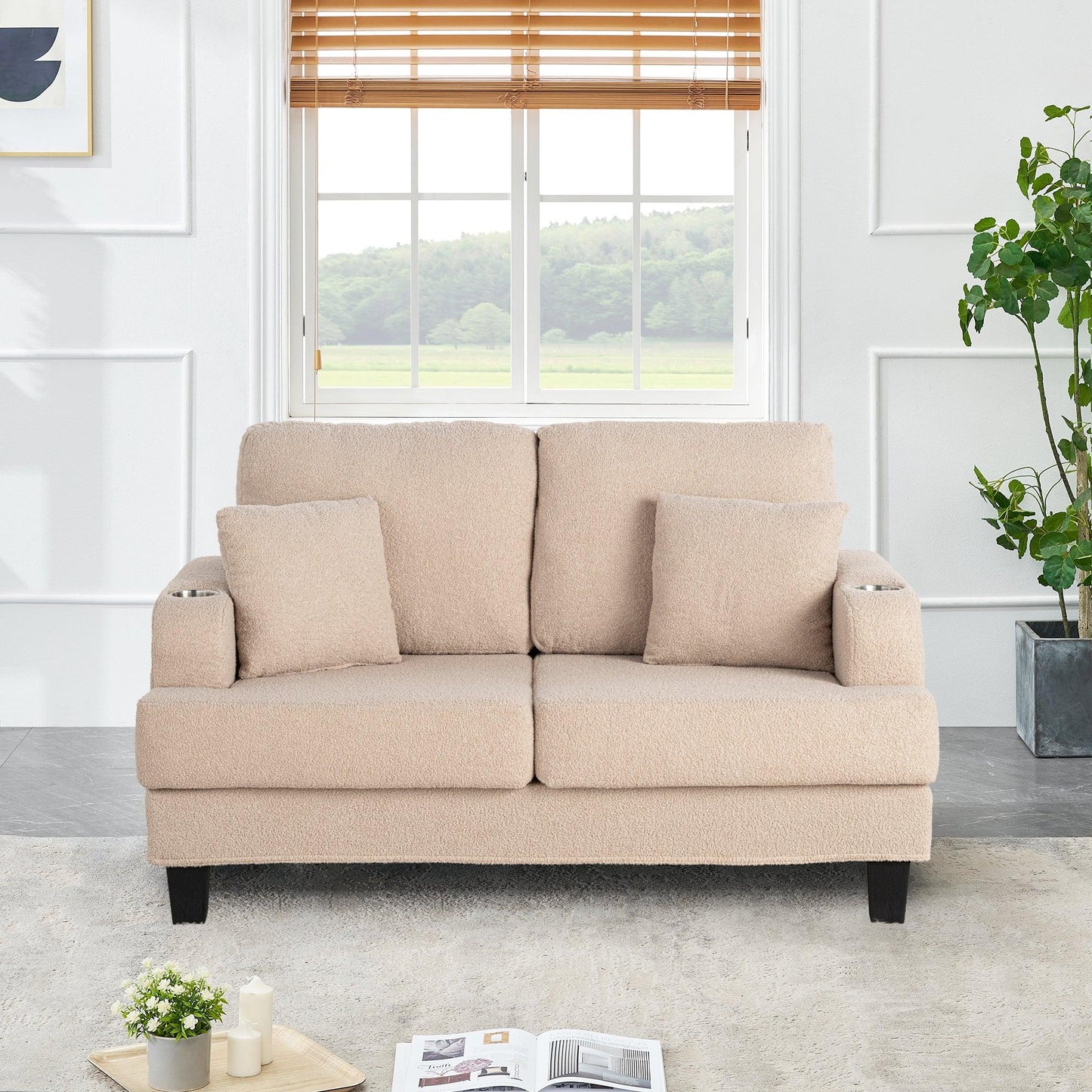Beige 3-Piece Sofa Set with Storage Ottoman & USB Charging