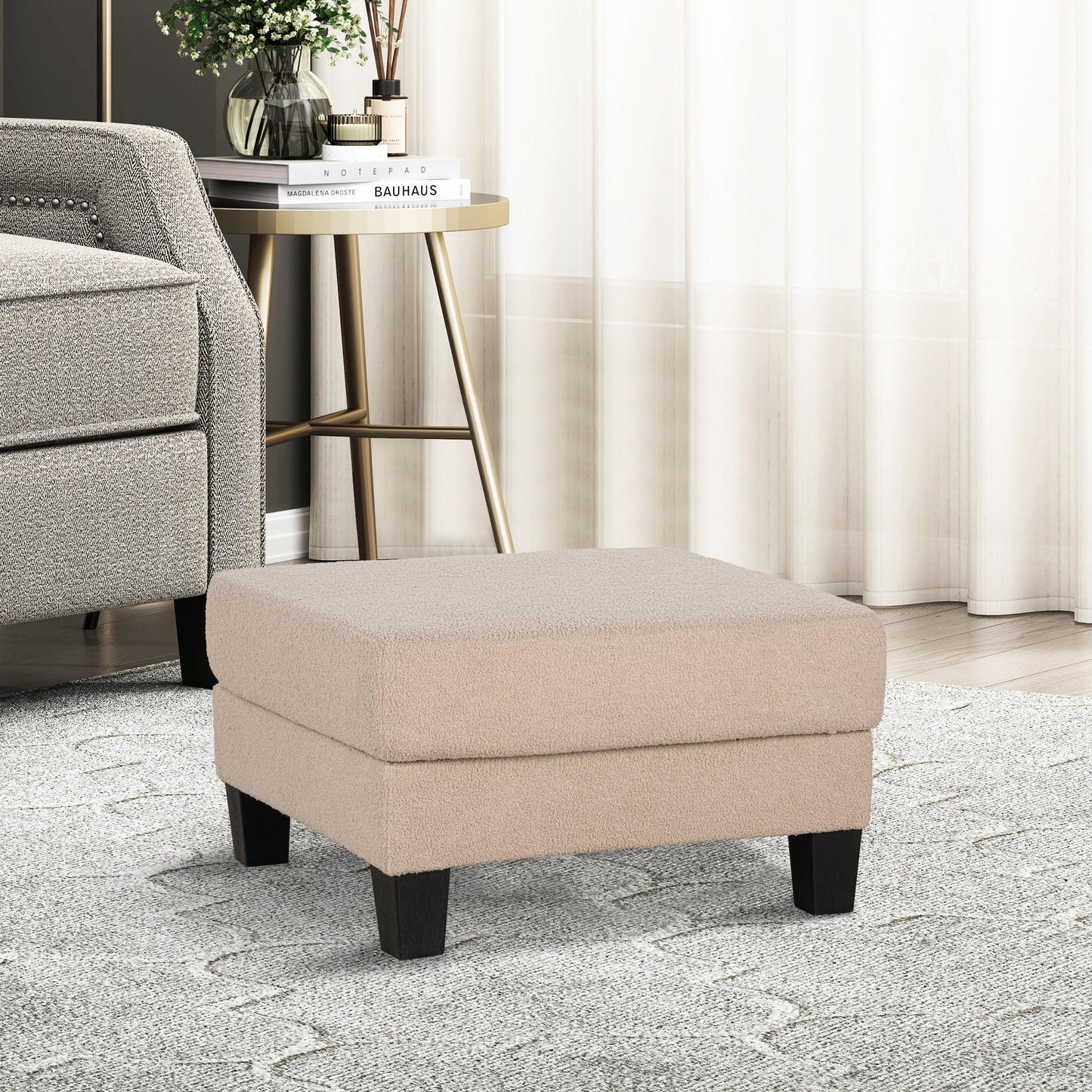 Beige 3-Piece Sofa Set with Storage Ottoman & USB Charging