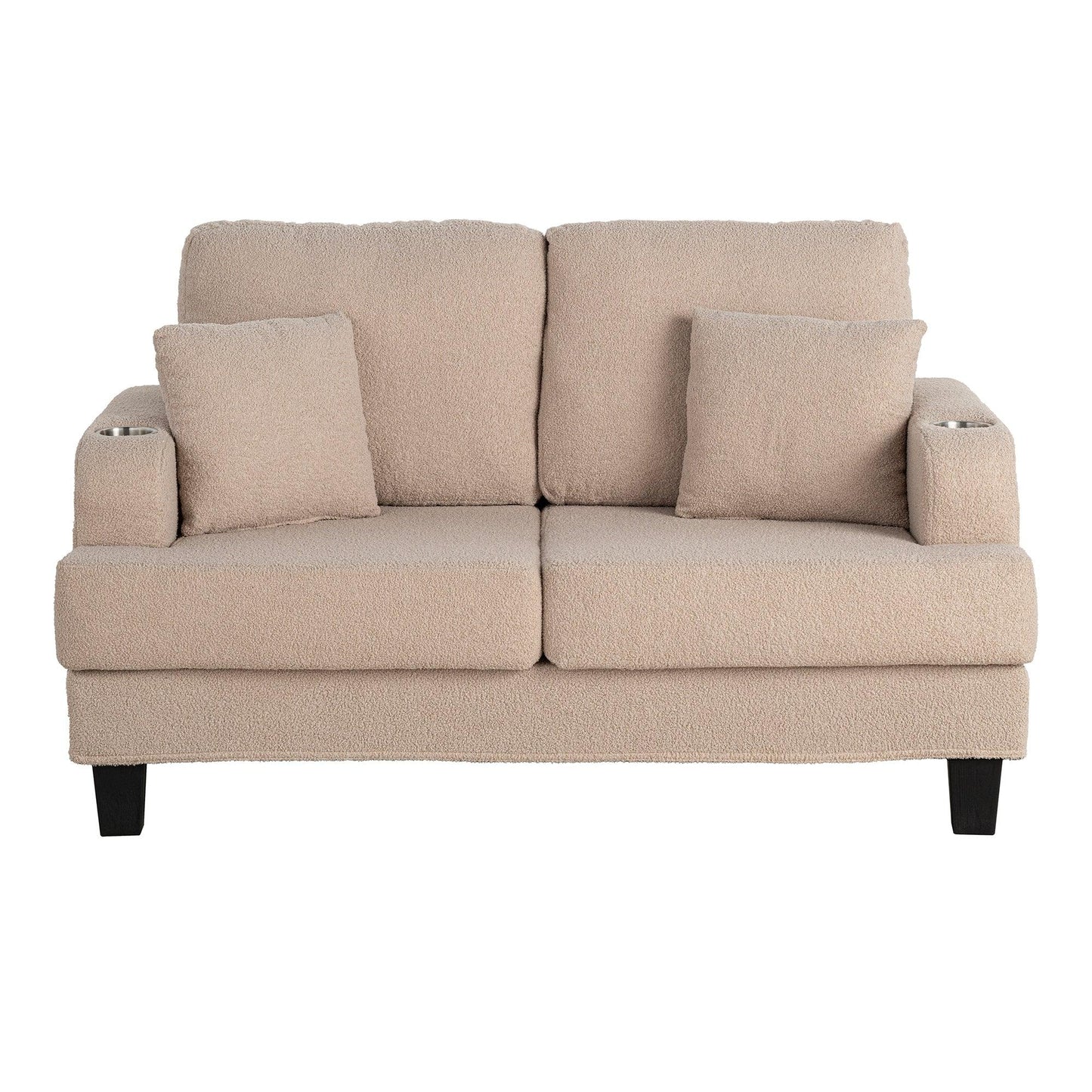 Beige 3-Piece Sofa Set with Storage Ottoman & USB Charging