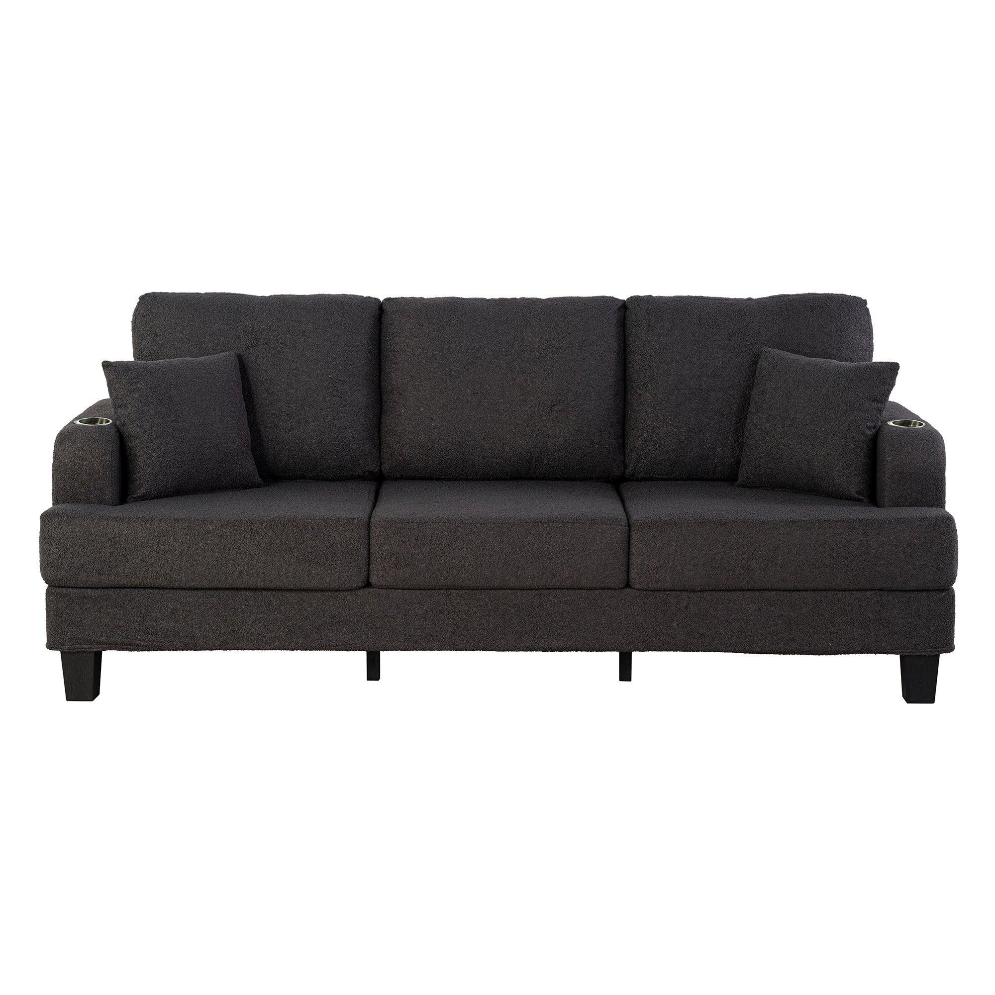 Dark Gray 3-Piece Sofa Set with Storage Ottoman & USB Charging