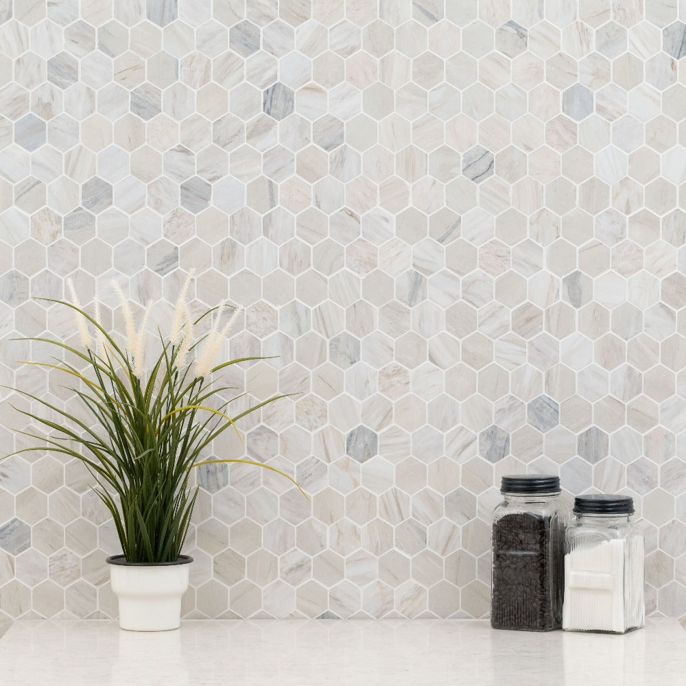 Angora Hexagon 11.75"x12" Polished Mosaic Marble Floor And Wall Tile - MSI Collection