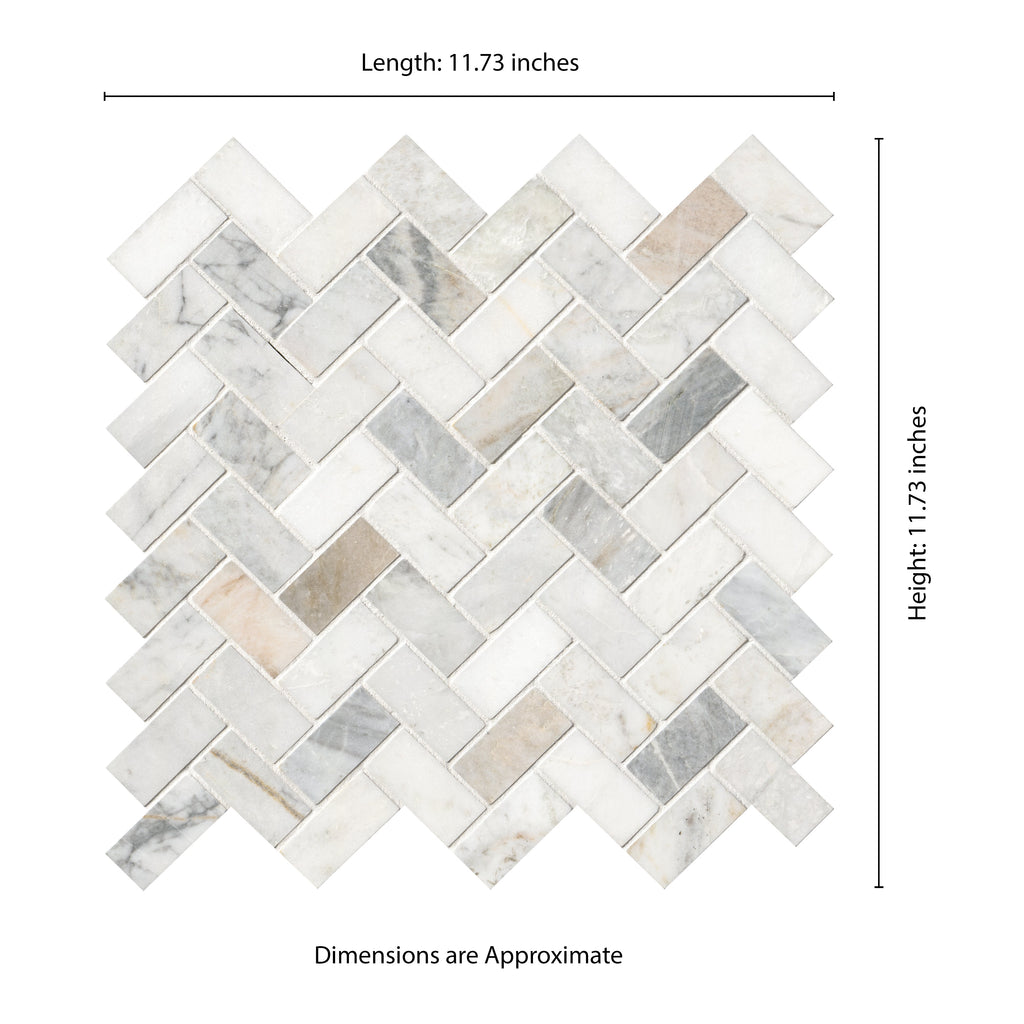 Arabescato Venato White 1"x2" Herringbone Honed Marble Mesh Mounted Mosaic Tile - MSI Collection