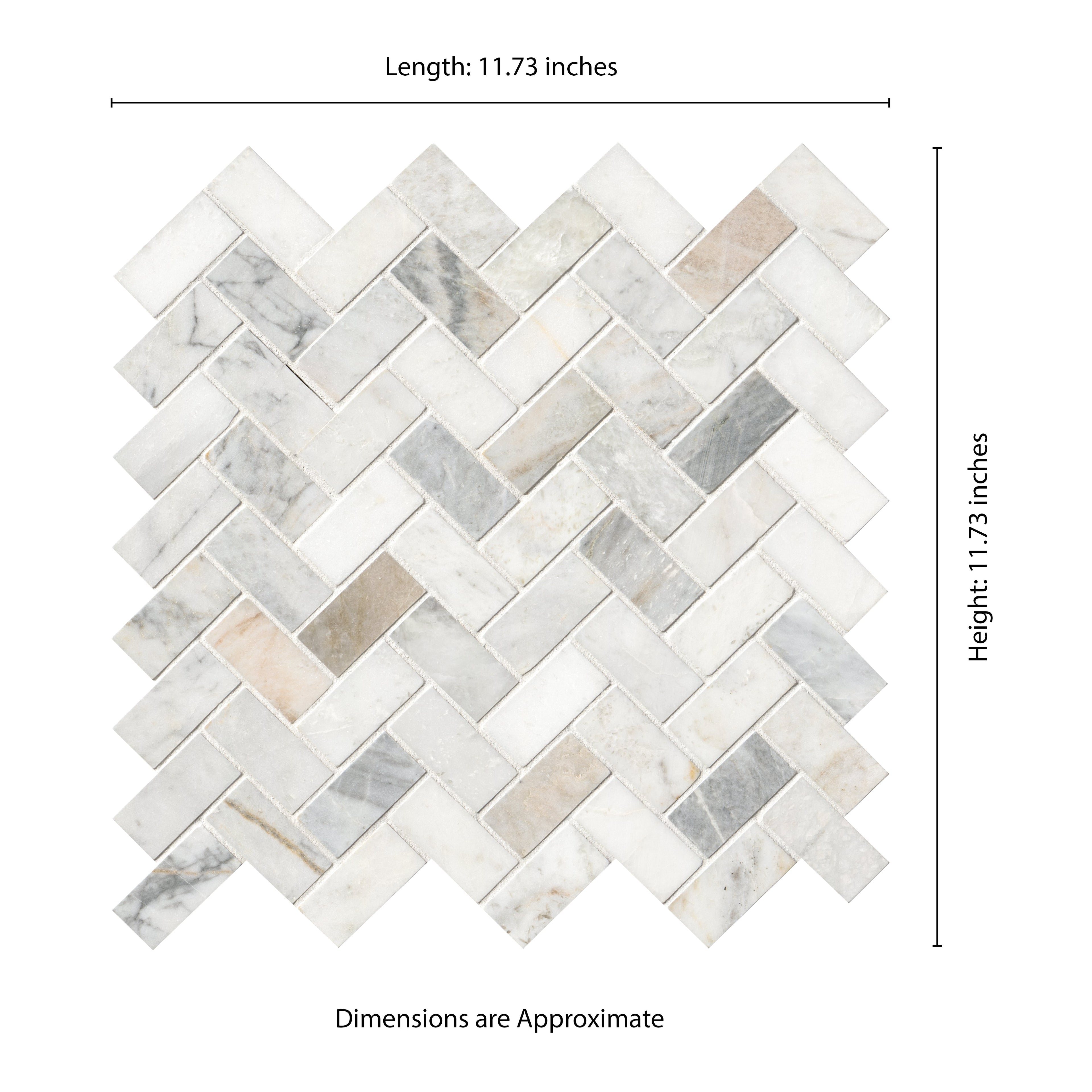 Arabescato Venato White 1"x2" Herringbone Honed Marble Mesh Mounted Mosaic Tile - MSI Collection