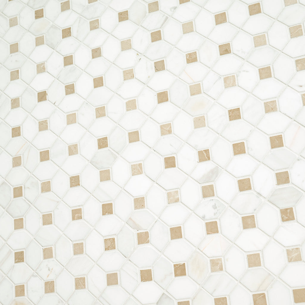 Bianco Dolomite Crema Dotty 12.88" x 12.88" Polished Marble Mesh-Mounted Mosaic Tile Pattern-MSI Collection