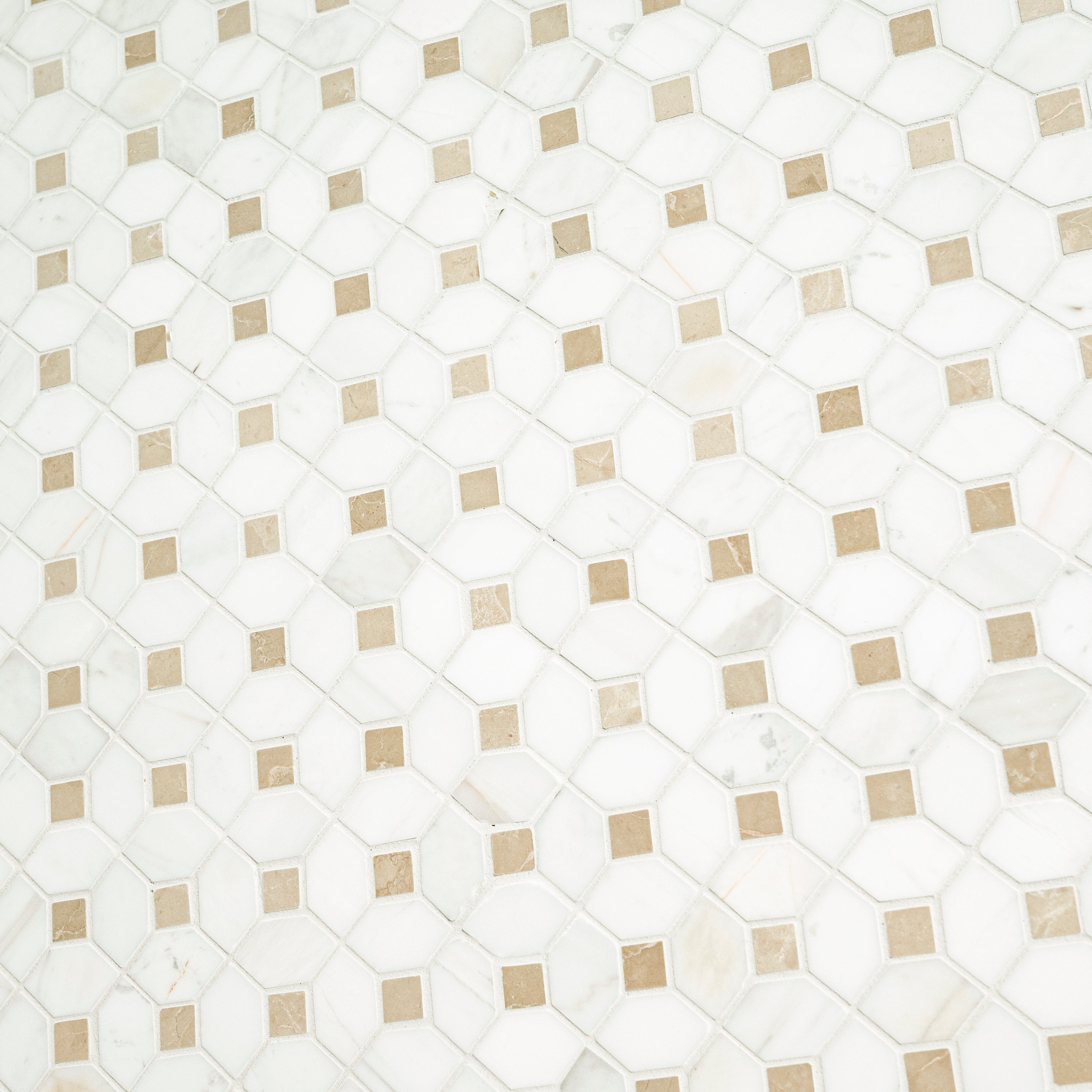 Bianco Dolomite Crema Dotty 12.88" x 12.88" Polished Marble Mesh-Mounted Mosaic Tile Pattern-MSI Collection