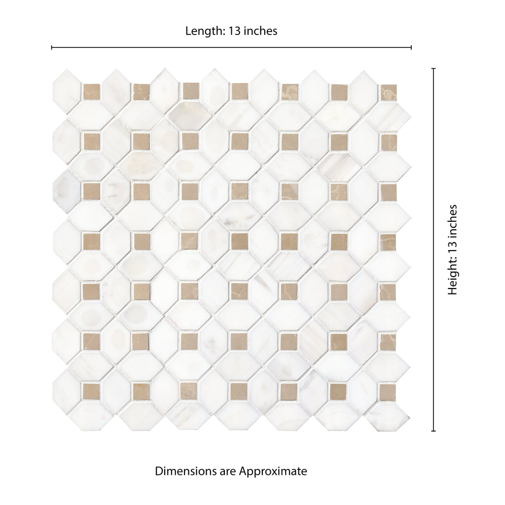 Bianco Dolomite Crema Dotty 12.88" x 12.88" Polished Marble Mesh-Mounted Mosaic Tile Pattern-MSI Collection