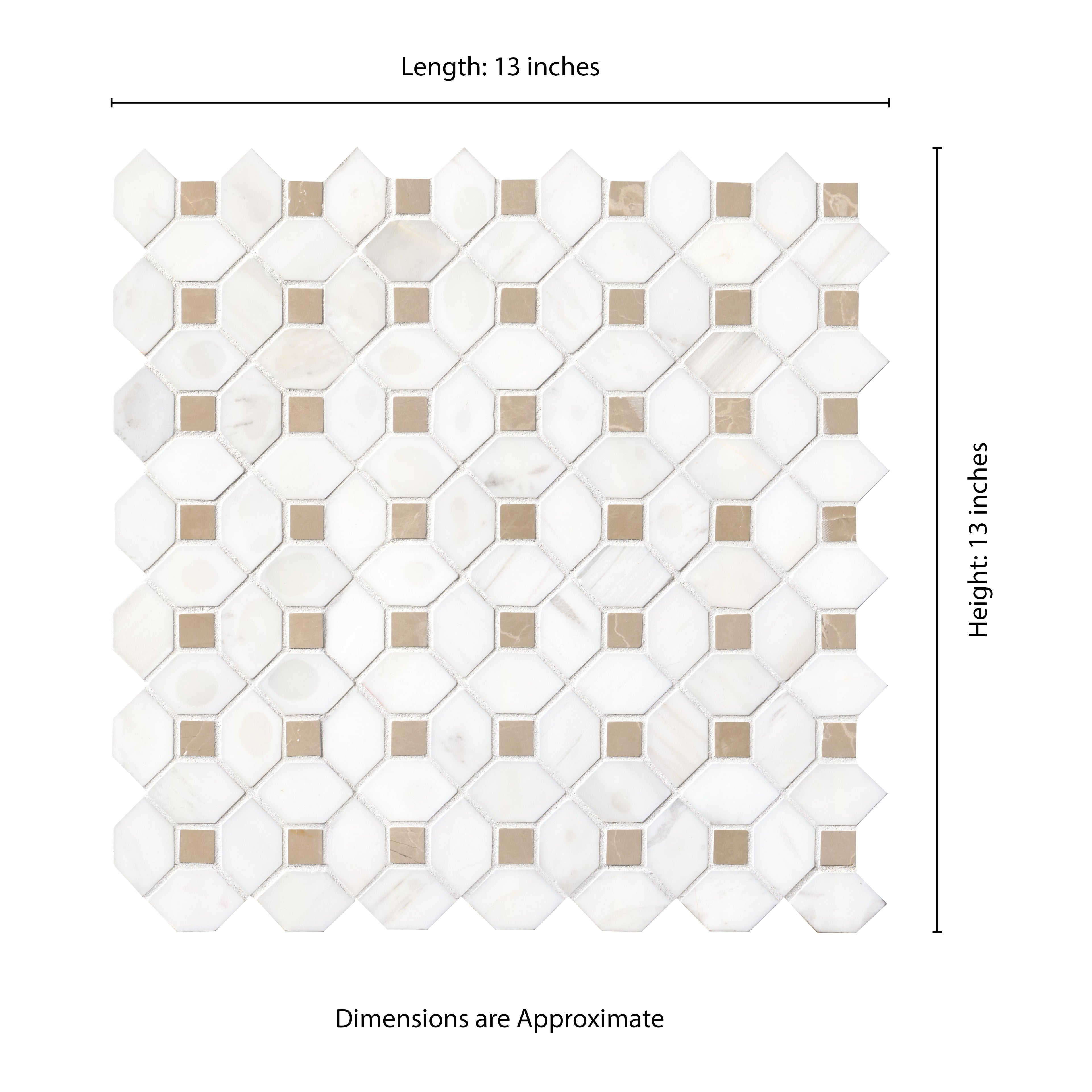 Bianco Dolomite Crema Dotty 12.88" x 12.88" Polished Marble Mesh-Mounted Mosaic Tile Pattern-MSI Collection
