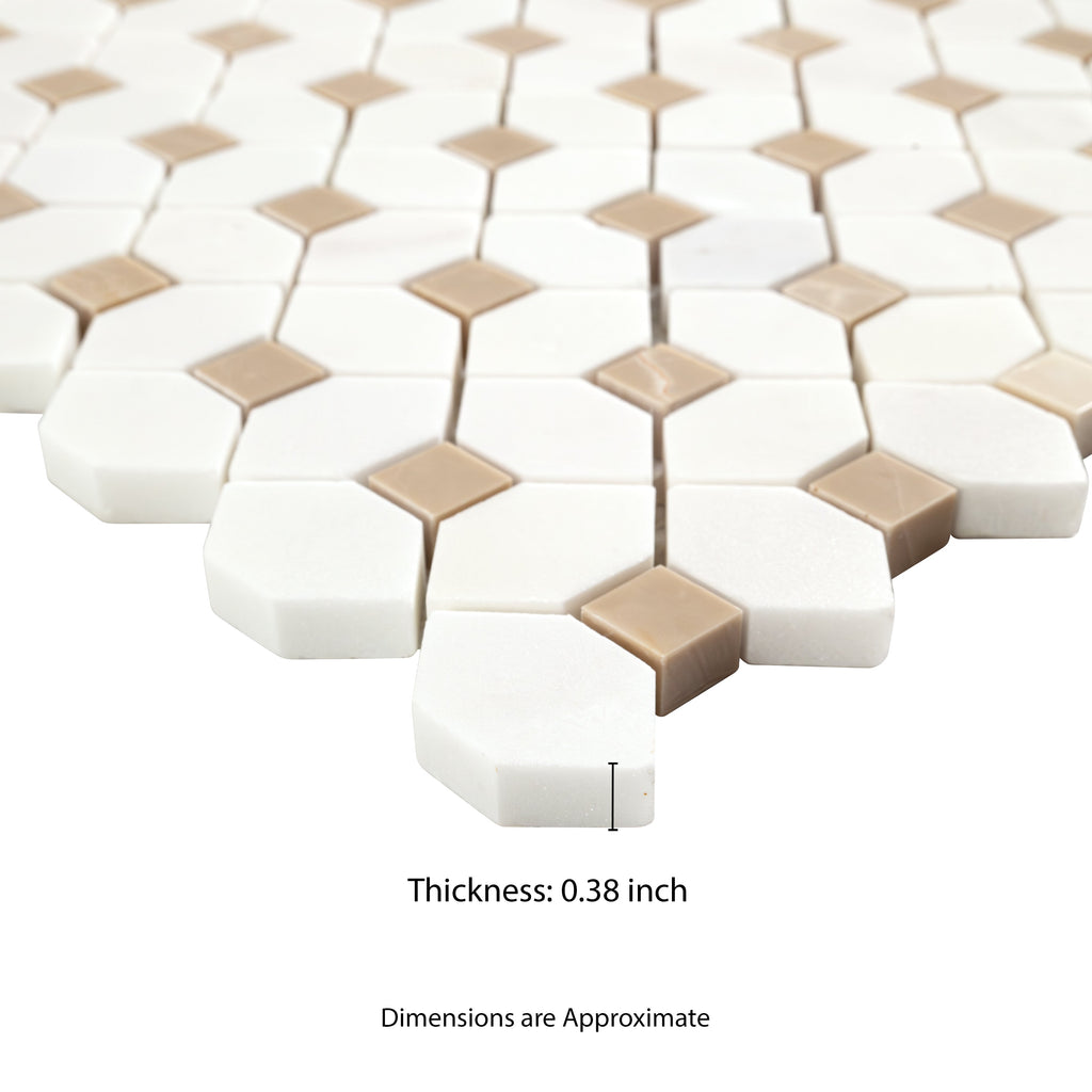 Bianco Dolomite Crema Dotty 12.88" x 12.88" Polished Marble Mesh-Mounted Mosaic Tile Pattern-MSI Collection