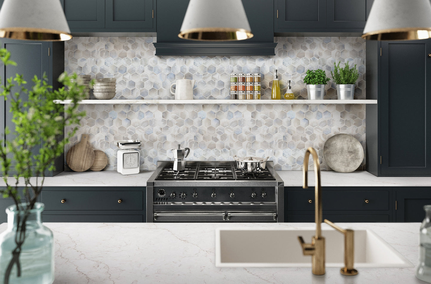 Akoya Pearl 10.95"x12.6" Hexagon Glass Mosaic Tile - MSI Collection