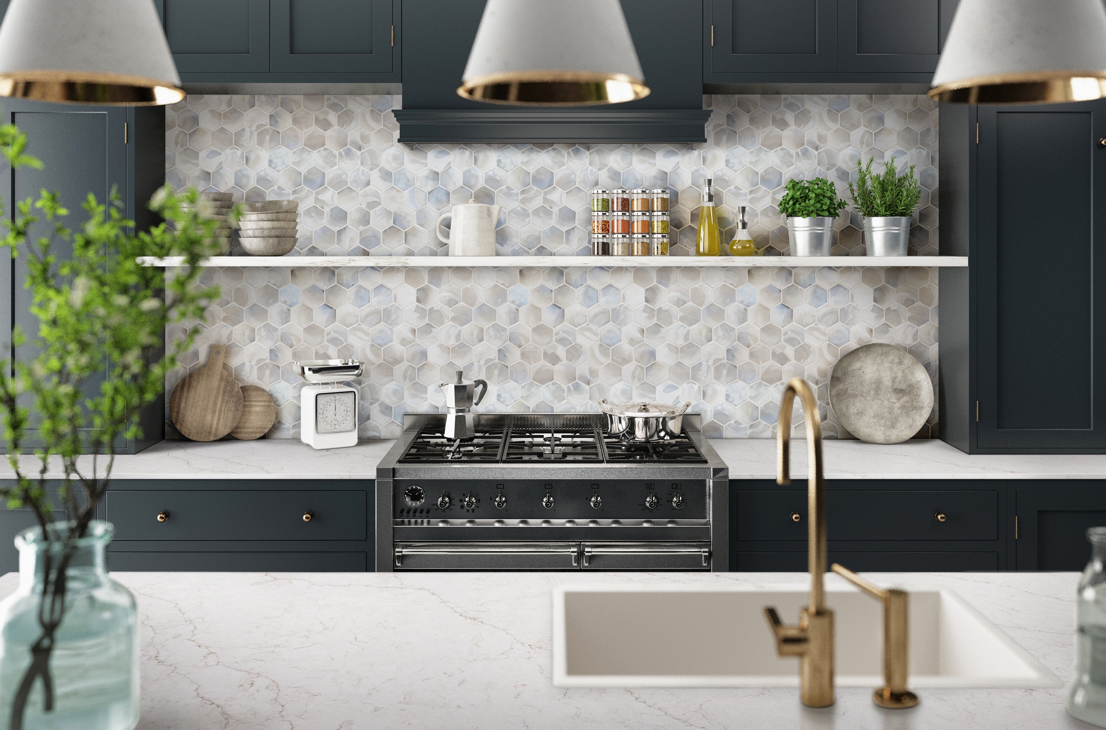 Akoya Pearl 10.95"x12.6" Hexagon Glass Mosaic Tile - MSI Collection