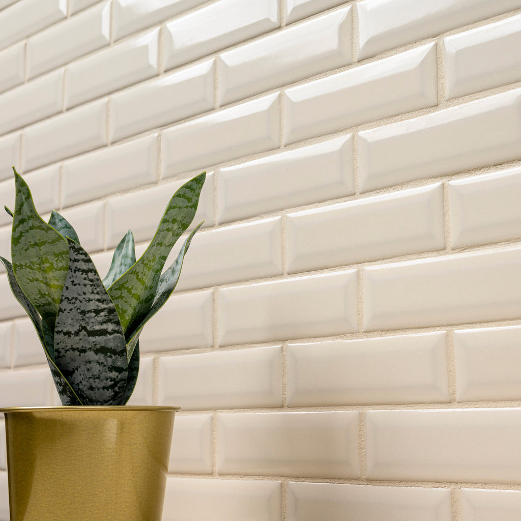 Antique White Beveled 12" x 12" Ceramic Mesh-Mounted Mosaic Wall Tile 2" x 6"- MSI Collection