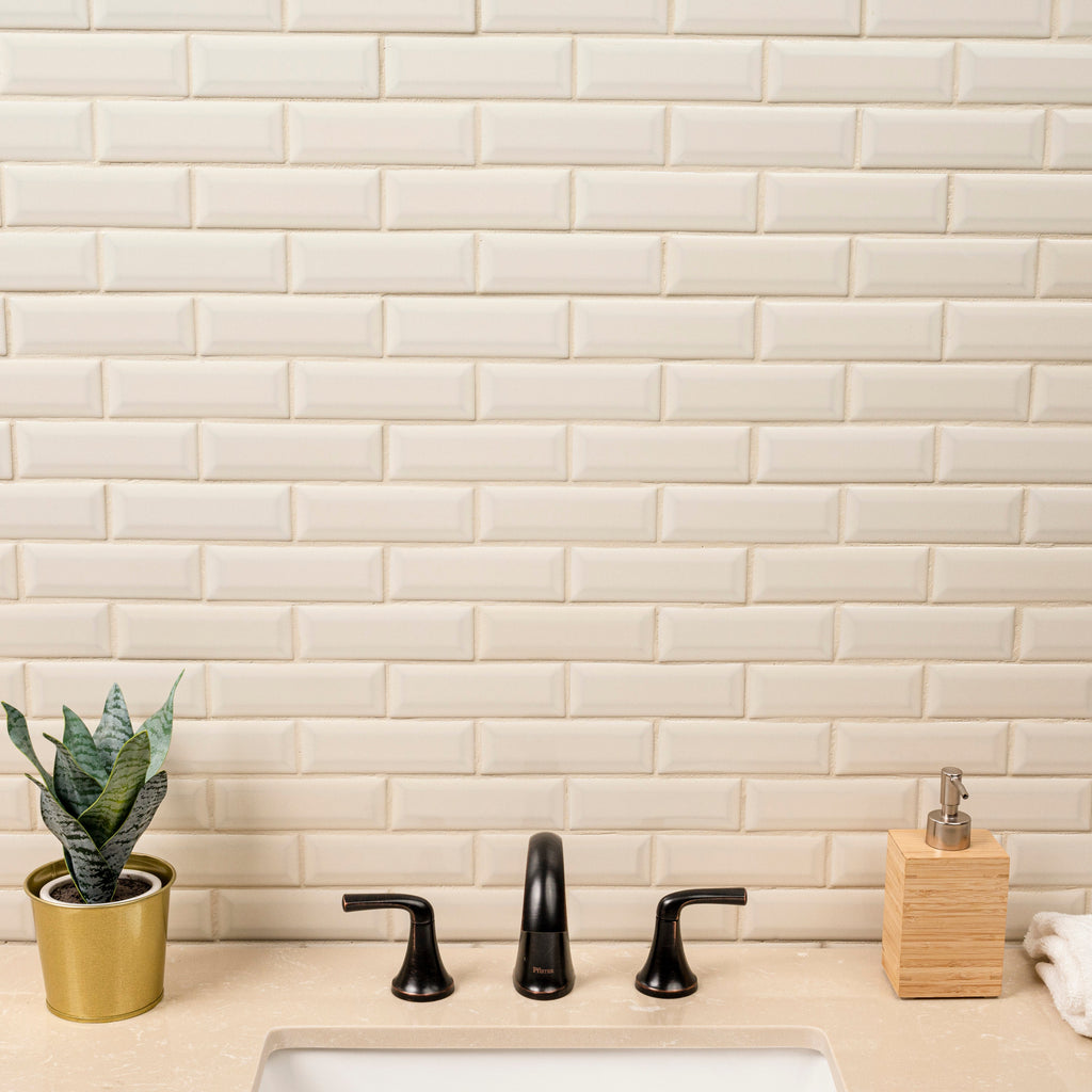 Antique White Beveled 12" x 12" Ceramic Mesh-Mounted Mosaic Wall Tile 2" x 6"- MSI Collection