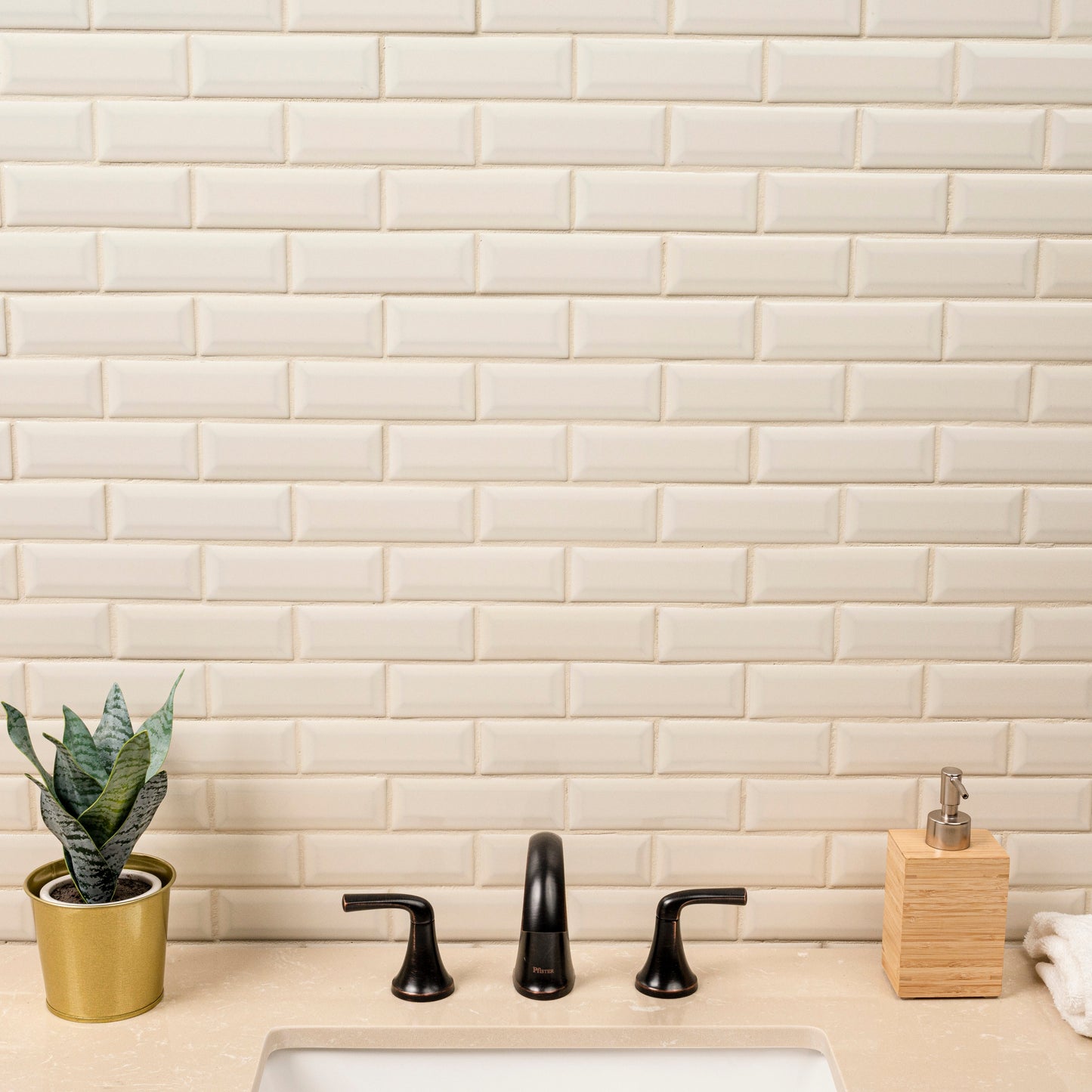 Antique White Beveled 12" x 12" Ceramic Mesh-Mounted Mosaic Wall Tile 2" x 6"- MSI Collection